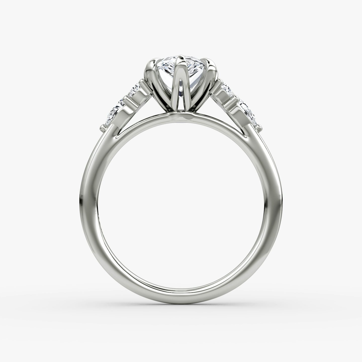 Anillo de compromiso Pear Cluster Heirloom | Pera | 18k | Oro blanco | bandAccent: Simple | diamondOrientation: vertical | caratWeight: other