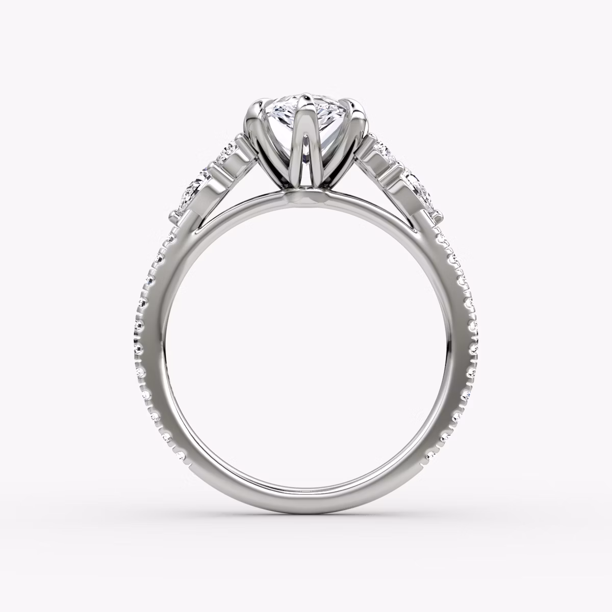 Anillo de compromiso Pear Cluster Heirloom | Pera | 18k | Oro blanco | bandAccent: Pavé | diamondOrientation: vertical | caratWeight: other