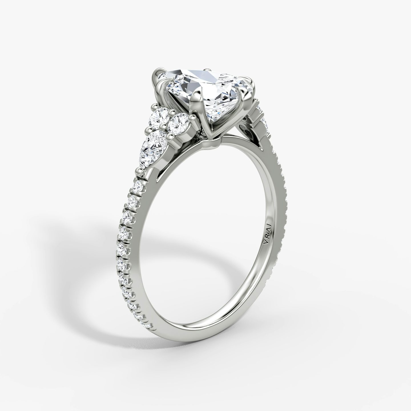 The Pear Cluster Heirloom | Radiant | 18k | White Gold | bandAccent: Pavé | diamondOrientation: vertical | caratWeight: other