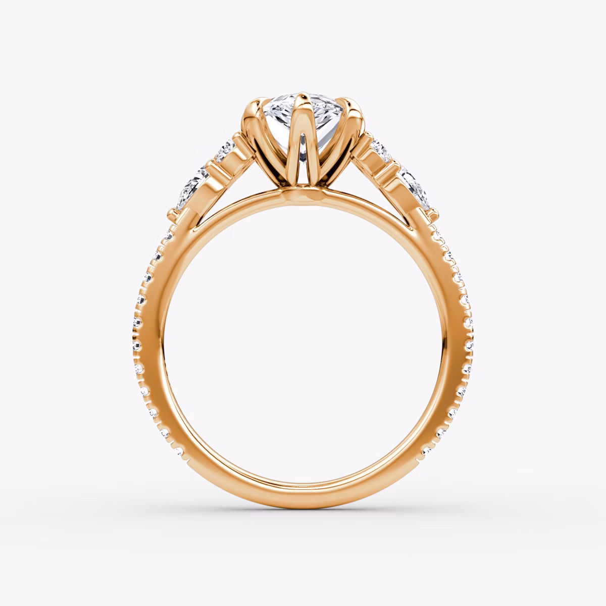 Anillo de compromiso Pear Cluster Heirloom | Pera | 14k | Oro rosa | bandAccent: Pavé | diamondOrientation: vertical | caratWeight: other