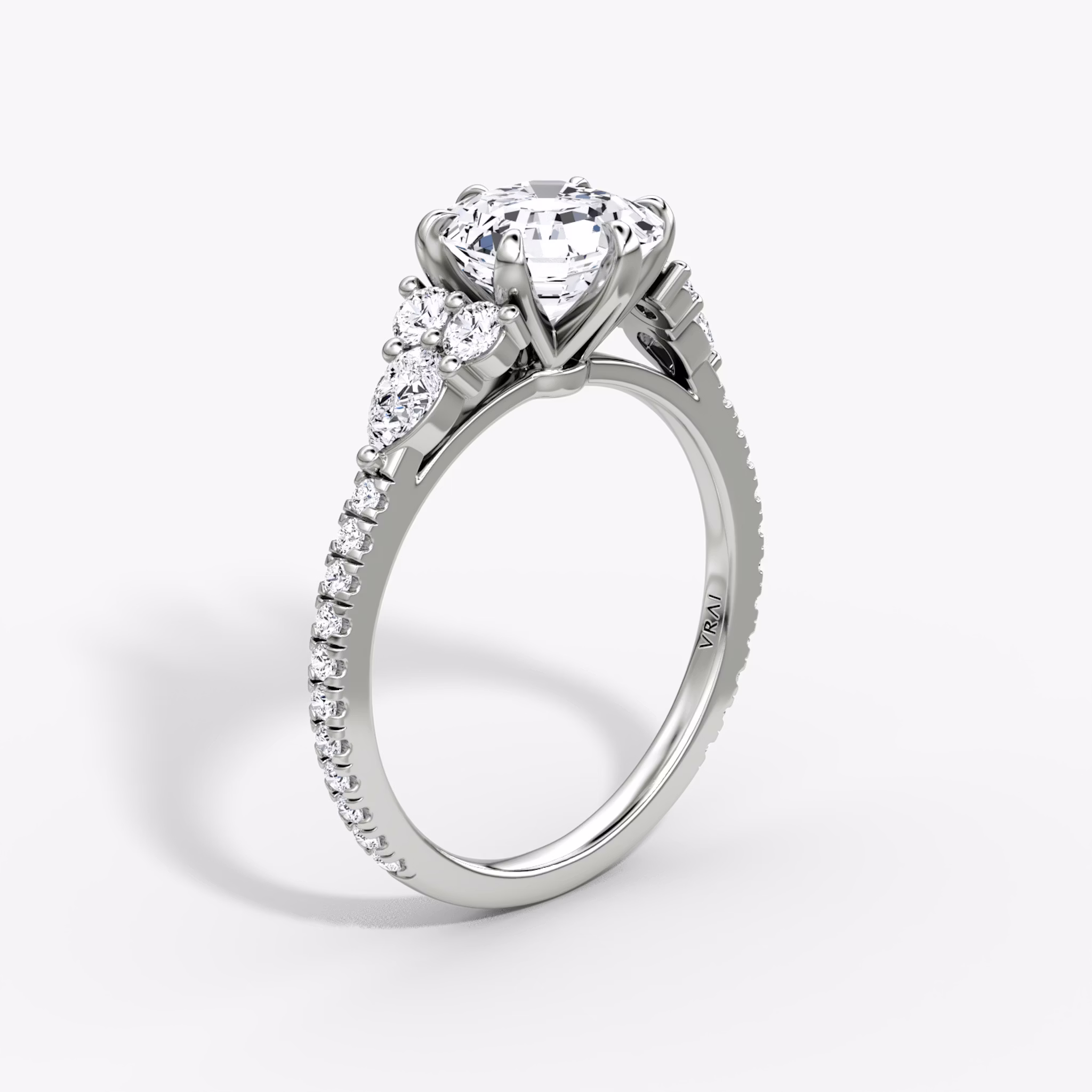 The Pear Cluster Heirloom | Asscher | 18k | White Gold | bandAccent: Pavé | diamondOrientation: vertical | caratWeight: other