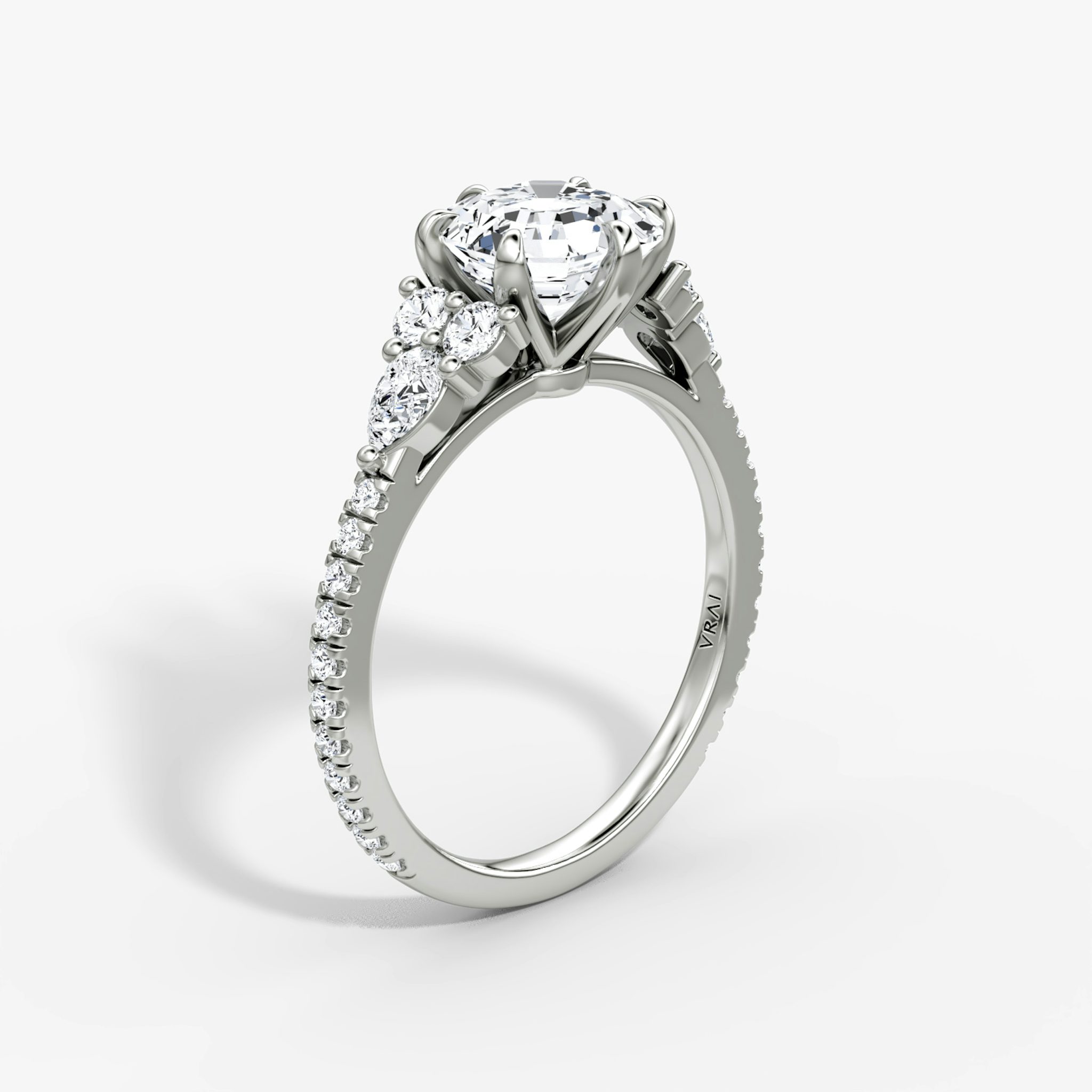 The Pear Cluster Heirloom | Asscher | 18k | White Gold | bandAccent: Pavé | diamondOrientation: vertical | caratWeight: other