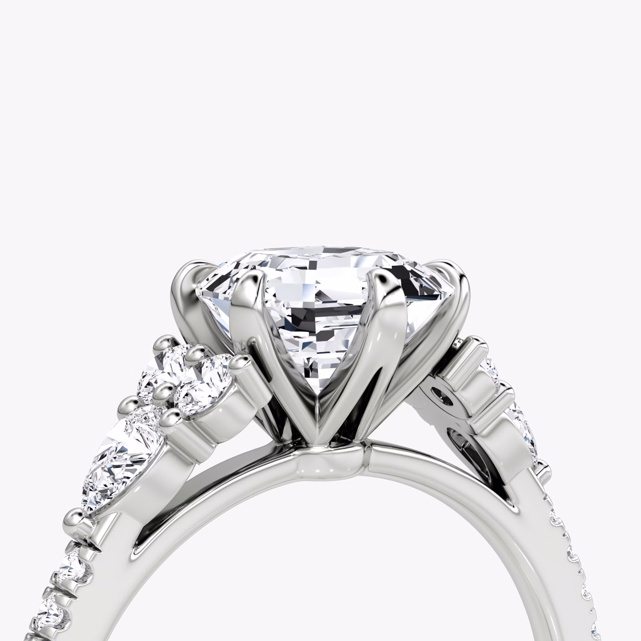The Pear Cluster Heirloom | Asscher | 18k | White Gold | bandAccent: Pavé | diamondOrientation: vertical | caratWeight: other