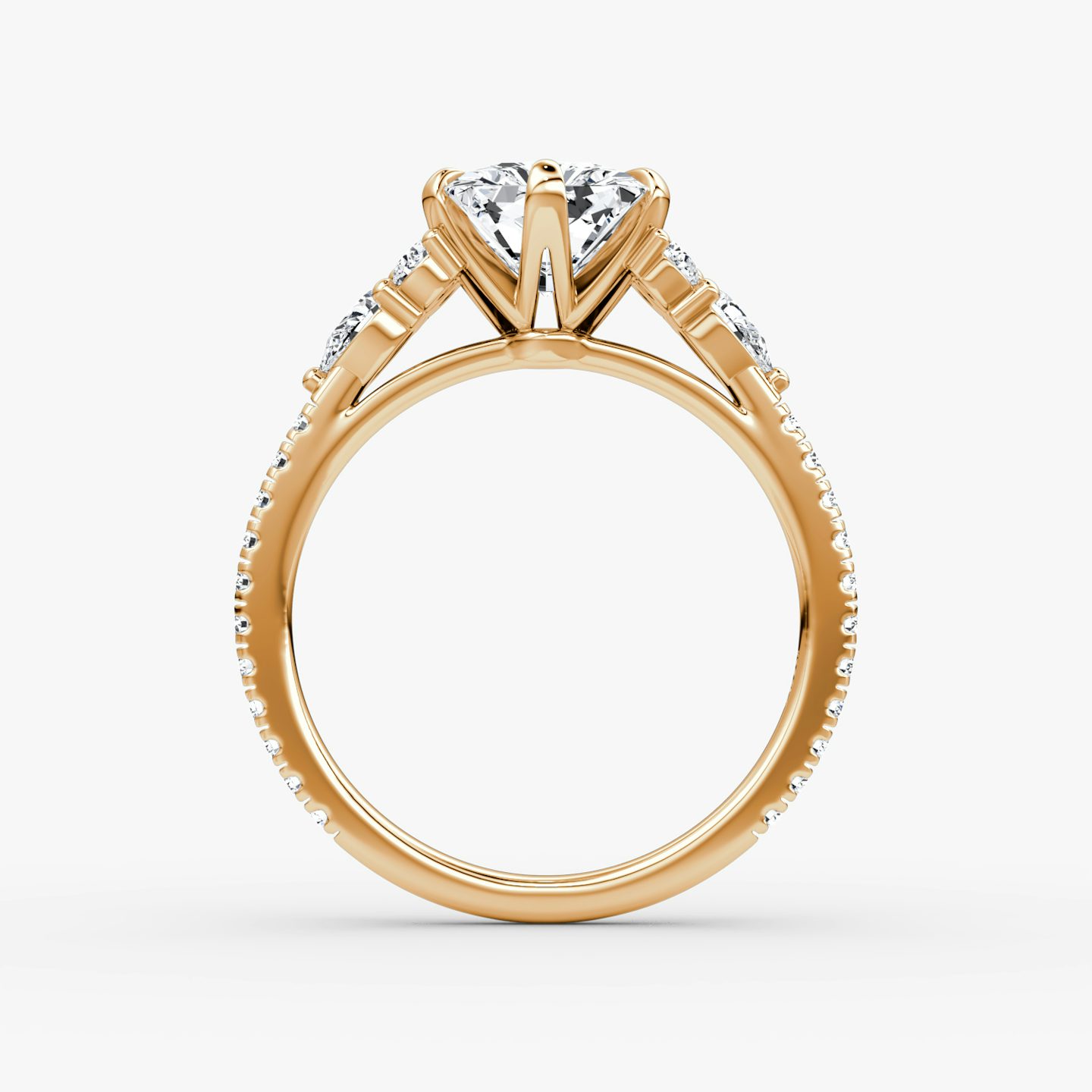 Anillo de compromiso Pear Cluster Heirloom | Radiante | 14k | Oro rosa | bandAccent: Pavé | diamondOrientation: vertical | caratWeight: other