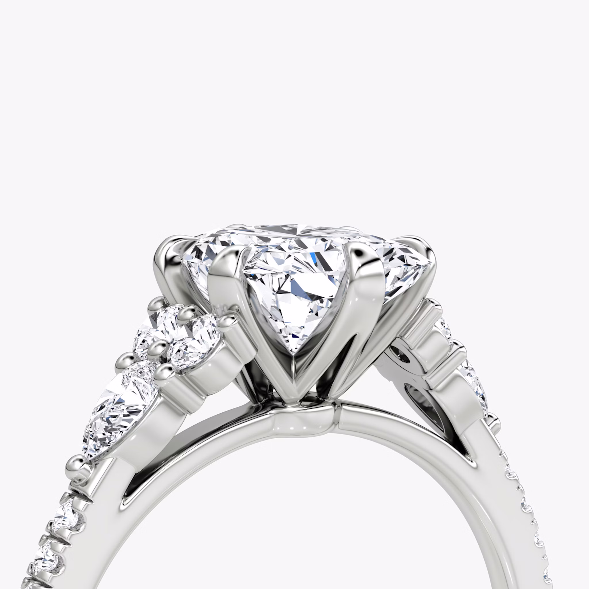 The Pear Cluster Heirloom | Radiant | Platinum | bandAccent: Pavé | diamondOrientation: vertical | caratWeight: other