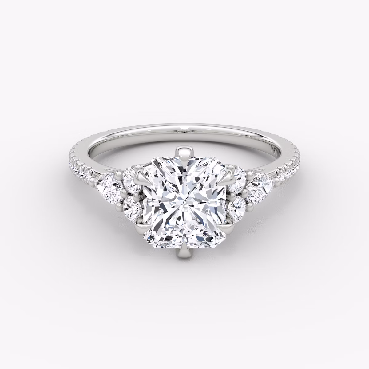 The Pear Cluster Heirloom | Radiant | Platinum | bandAccent: Pavé | diamondOrientation: vertical | caratWeight: other