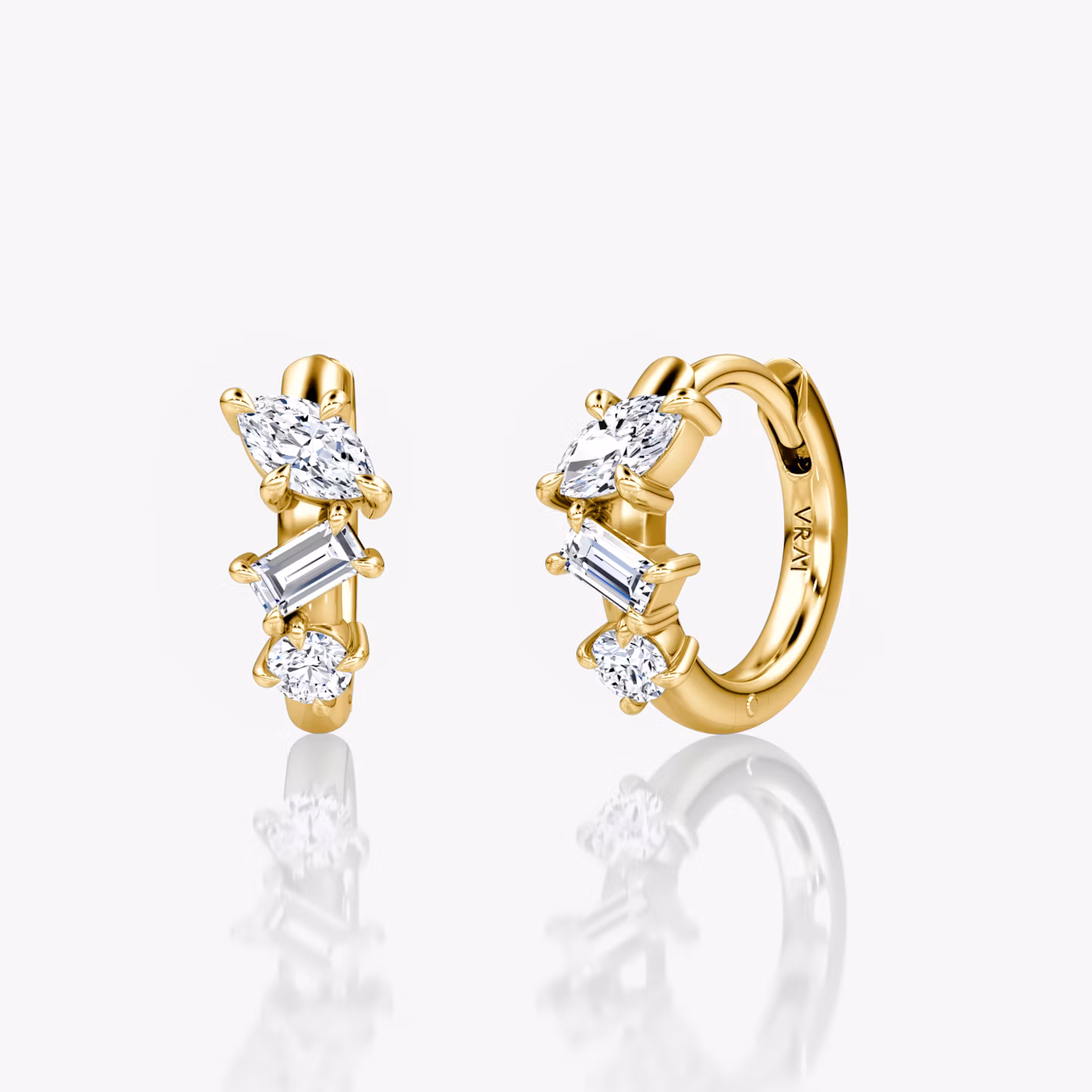 Orion Huggie Hoop  round-brilliant+marquise+baguette | Yellow Gold