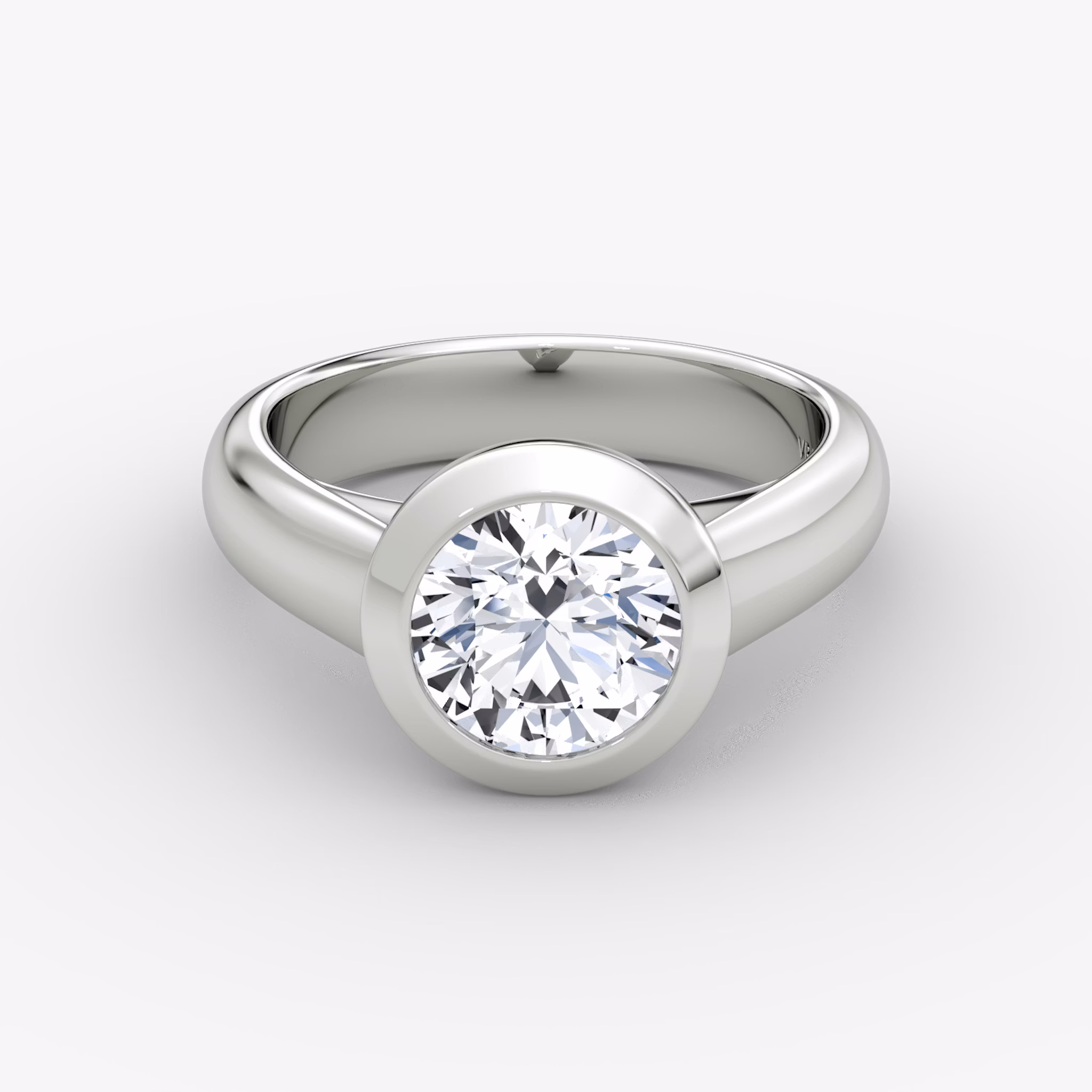 The Sculpture Bezel | Round Brilliant | 18k | White Gold | bandAccent: Plain | caratWeight: 2.0ct | diamondOrientation: vertical