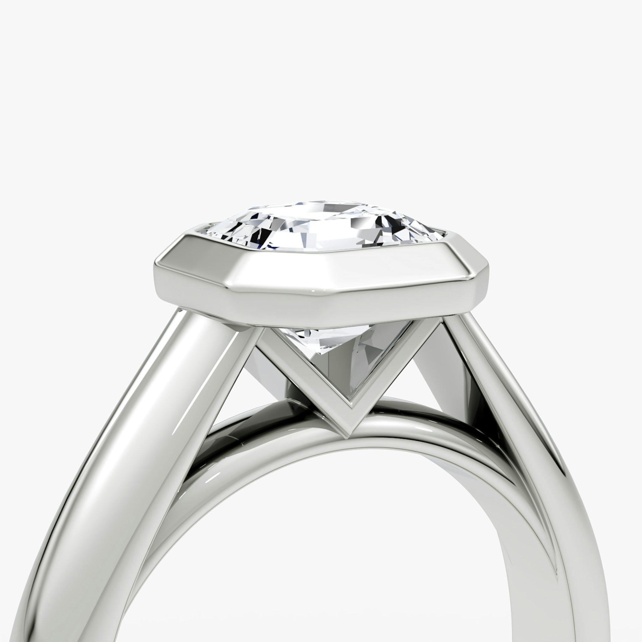 The Sculpture Bezel | Asscher | 18k | White Gold | bandAccent: Plain | diamondOrientation: vertical | caratWeight: other