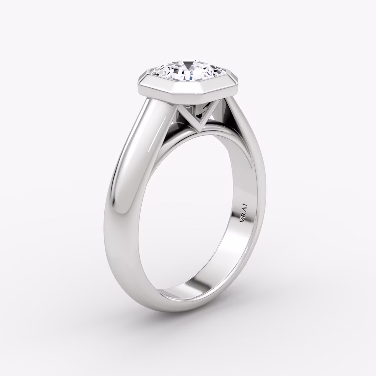 The Sculpture Bezel | Asscher | 18k | White Gold | bandAccent: Plain | diamondOrientation: vertical | caratWeight: other