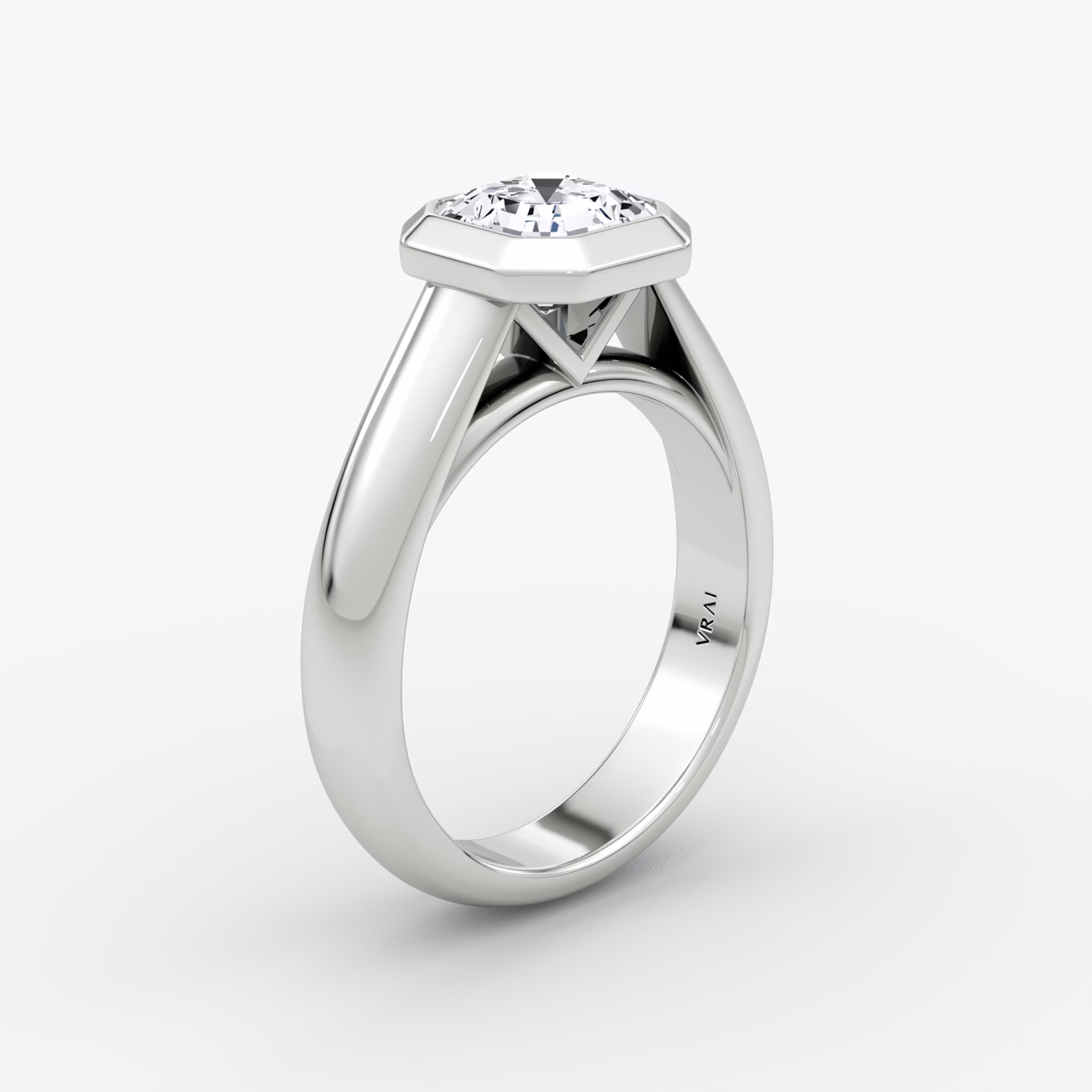 The Sculpture Bezel | Asscher | 18k | White Gold | bandAccent: Plain | diamondOrientation: vertical | caratWeight: other