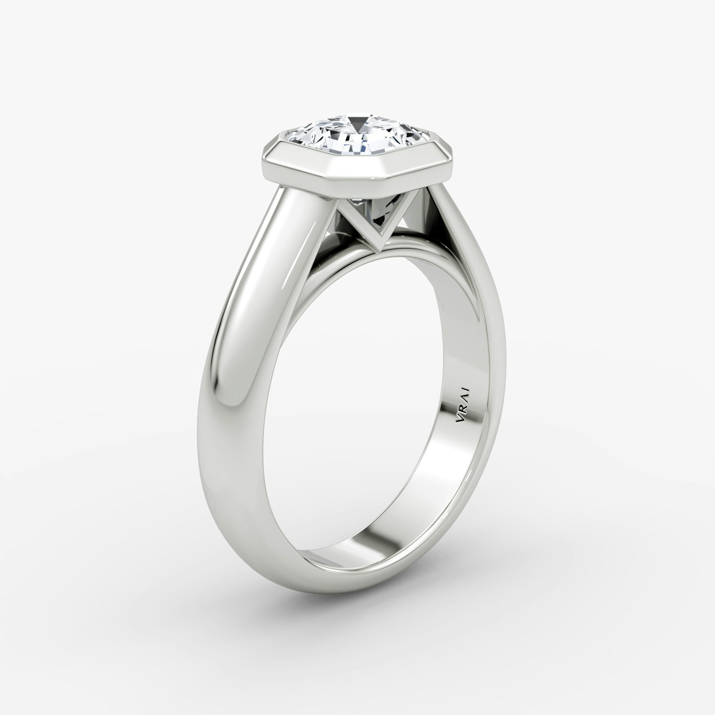 The Sculpture Bezel | Asscher | 18k | White Gold | bandAccent: Plain | diamondOrientation: vertical | caratWeight: other