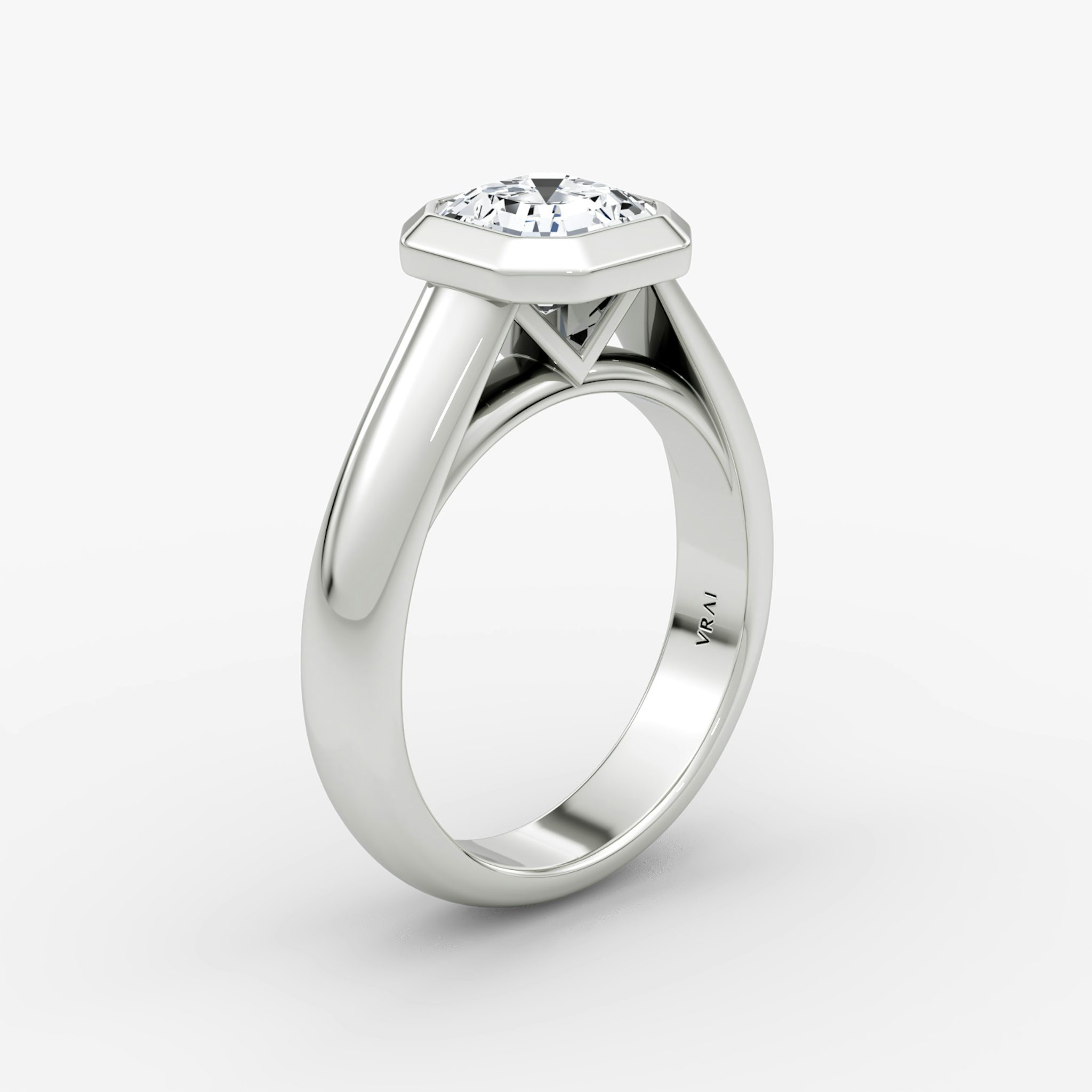 The Sculpture Bezel | Asscher | 18k | White Gold | bandAccent: Plain | diamondOrientation: vertical | caratWeight: other