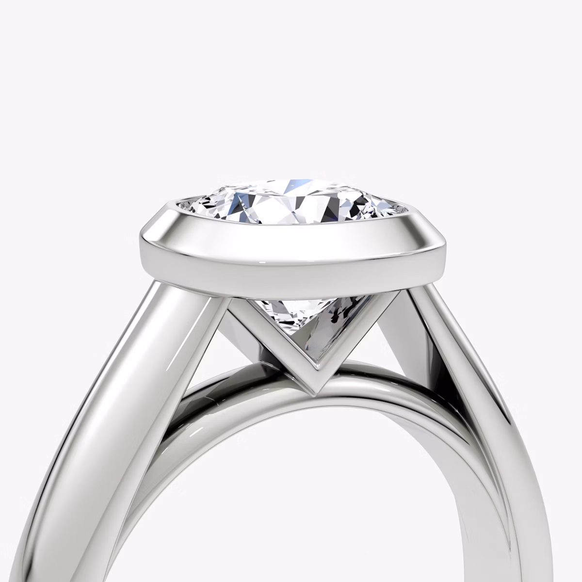 The Sculpture Bezel | Cushion | 18k | White Gold | bandAccent: Plain | diamondOrientation: vertical | caratWeight: other