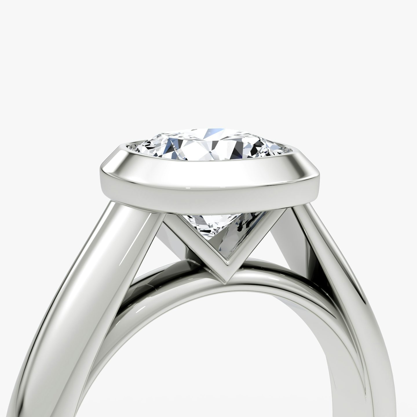 The Sculpture Bezel | Cushion | 18k | White Gold | bandAccent: Plain | diamondOrientation: vertical | caratWeight: other