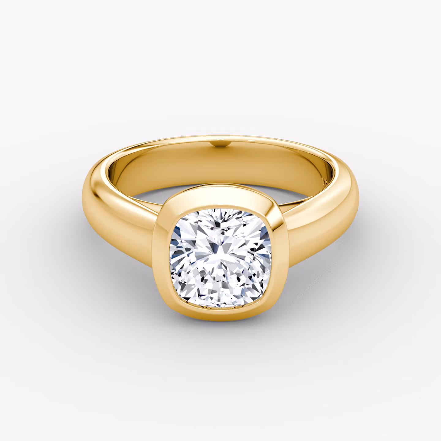 The Sculpture Bezel | Cushion | 18k | Yellow Gold | bandAccent: Plain | diamondOrientation: vertical | caratWeight: other