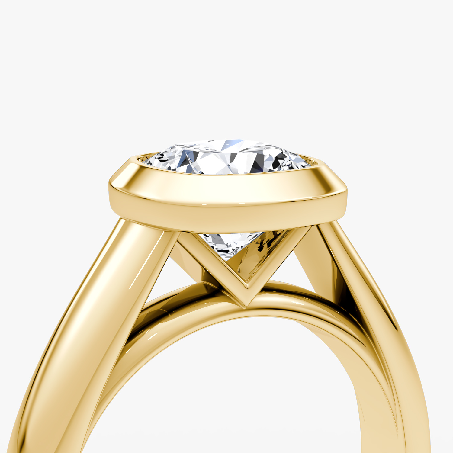 The Sculpture Bezel | Cushion | 18k | Yellow Gold | bandAccent: Plain | diamondOrientation: vertical | caratWeight: other