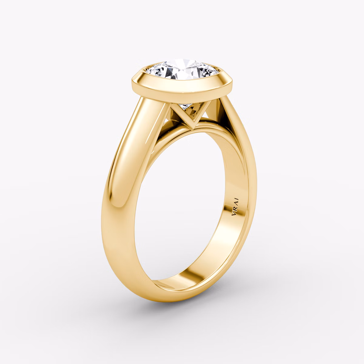 The Sculpture Bezel | Cushion | 18k | Yellow Gold | bandAccent: Plain | diamondOrientation: vertical | caratWeight: other