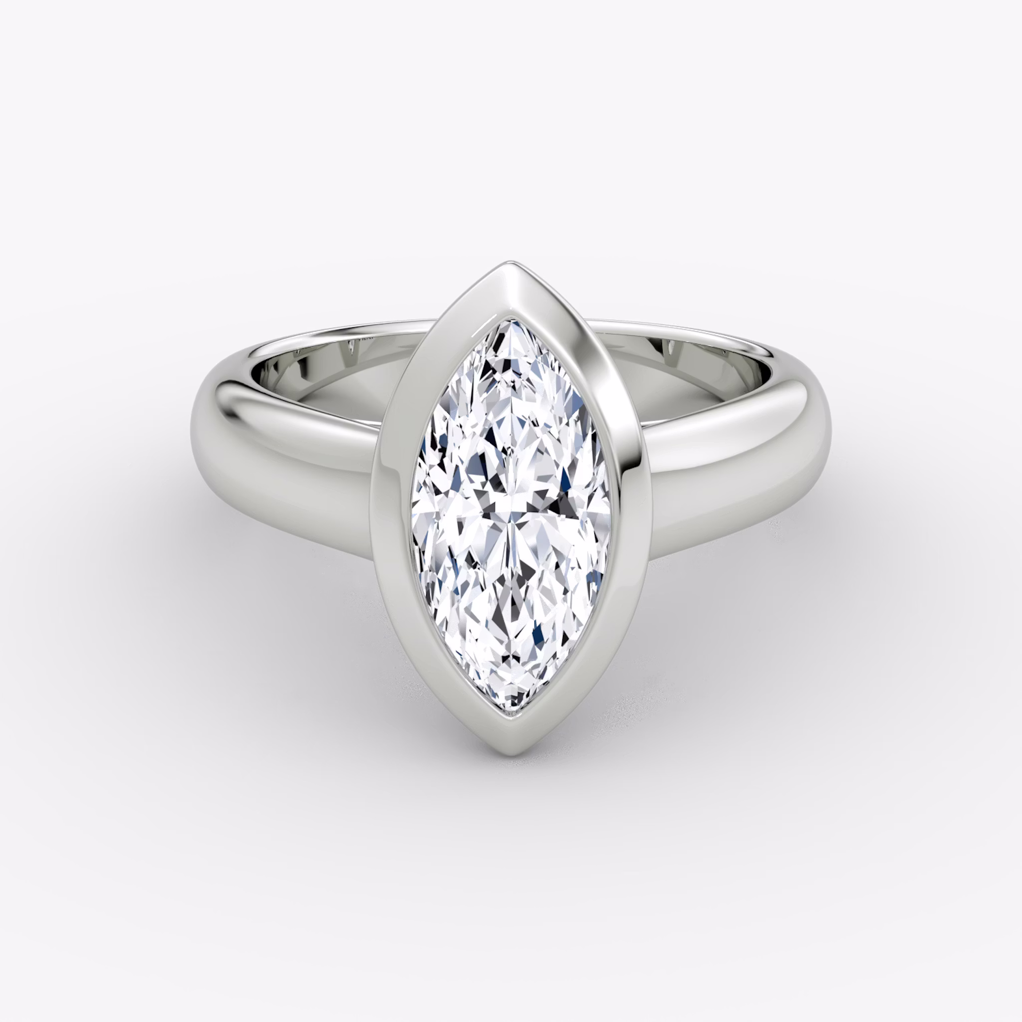 The Sculpture Bezel | Marquise | 18k | White Gold | bandAccent: Plain | diamondOrientation: vertical | caratWeight: other