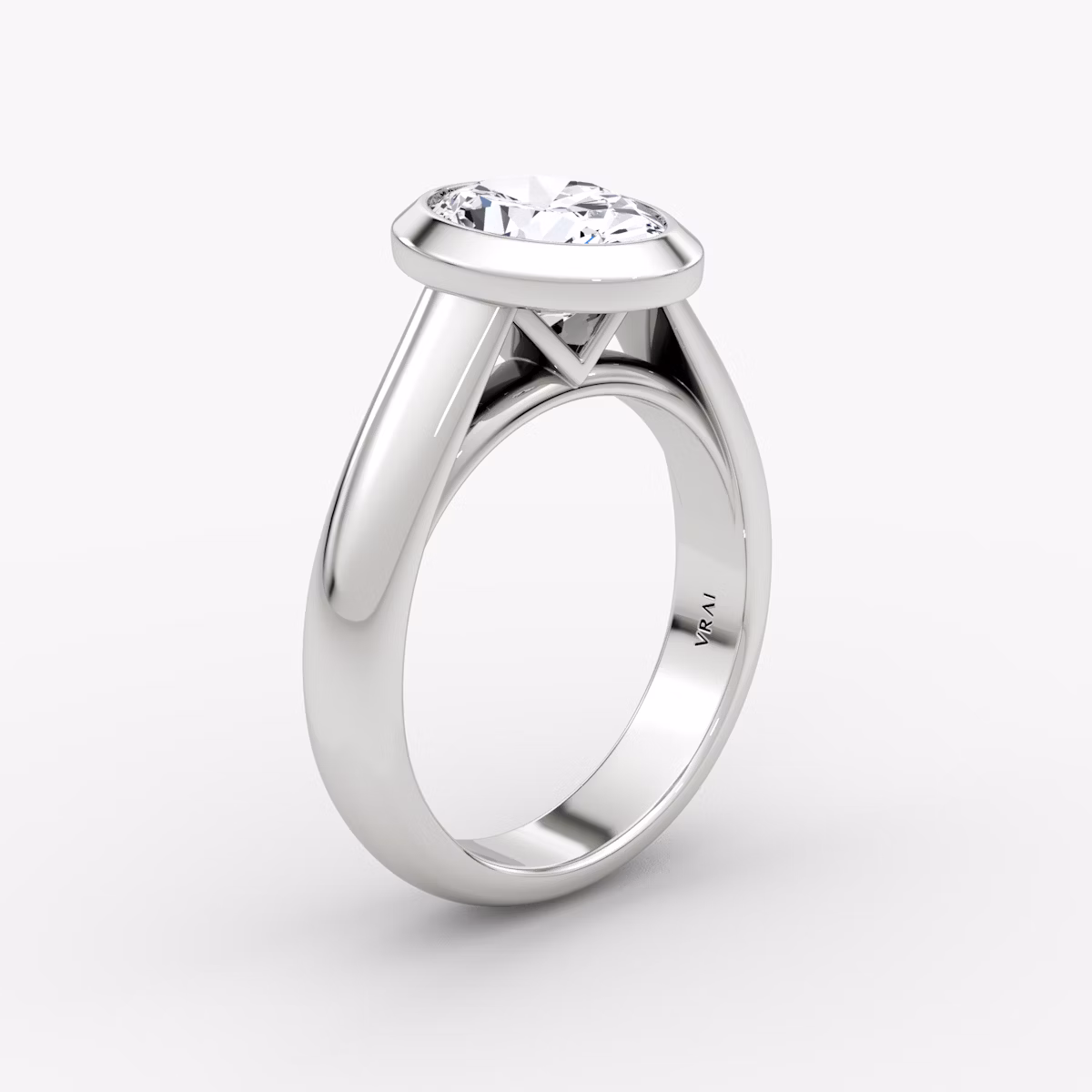 The Sculpture Bezel | Oval | 18k | White Gold | bandAccent: Plain | diamondOrientation: vertical | caratWeight: other