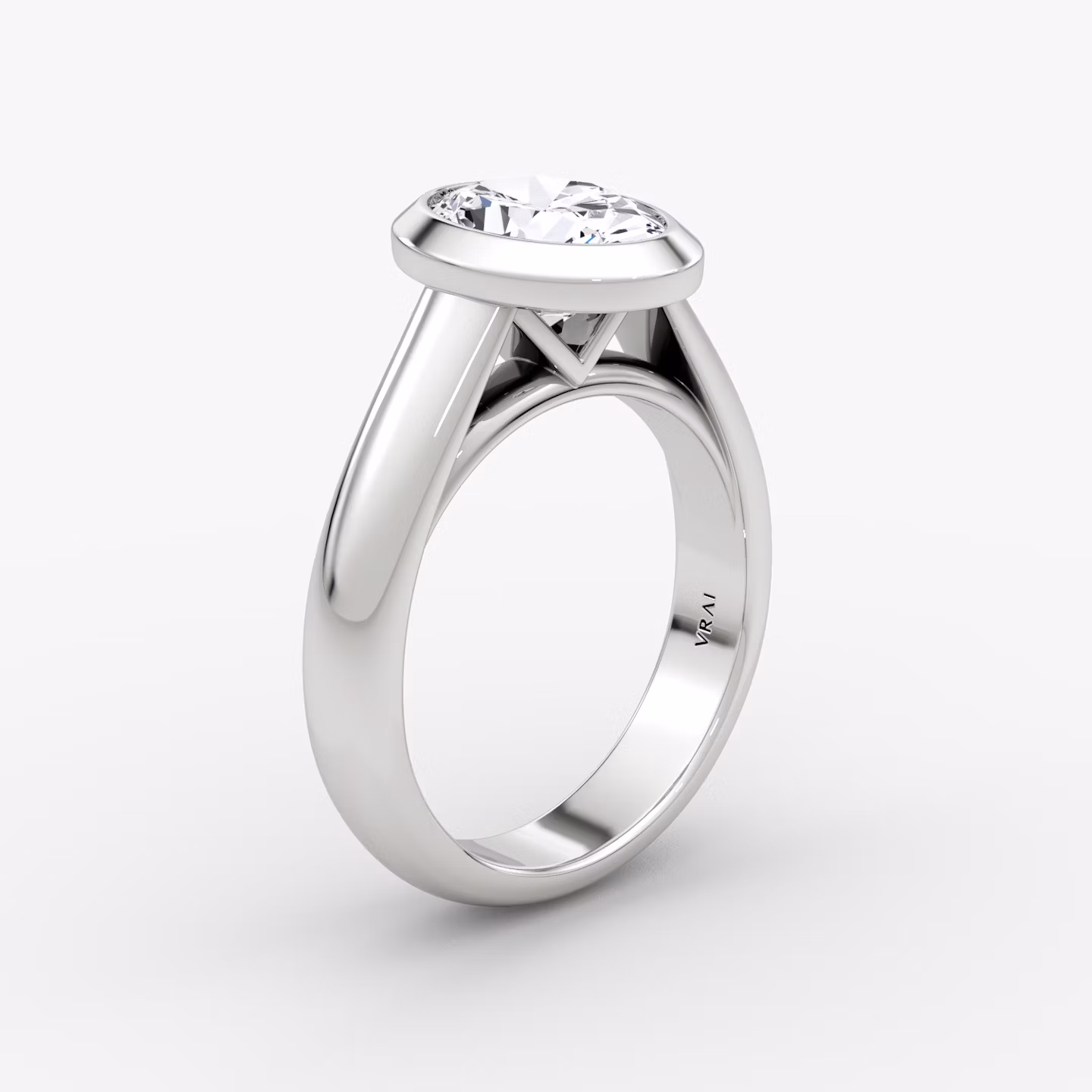 The Sculpture Bezel | Oval | 18k | White Gold | bandAccent: Plain | diamondOrientation: vertical | caratWeight: other