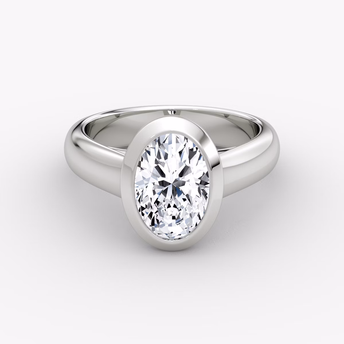 The Sculpture Bezel | Oval | 18k | White Gold | bandAccent: Plain | diamondOrientation: vertical | caratWeight: other