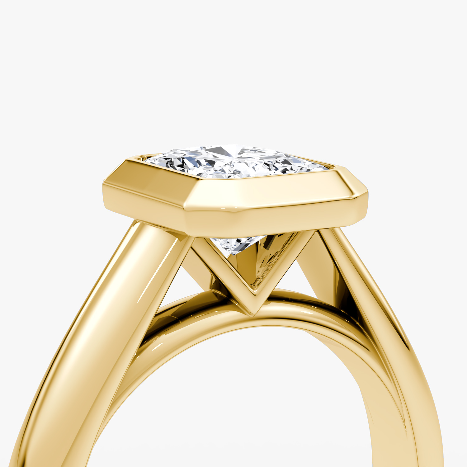 Anillo de compromiso Sculpture Bezel | Radiante | 18k | Oro amarillo | bandAccent: Simple | diamondOrientation: vertical | caratWeight: other