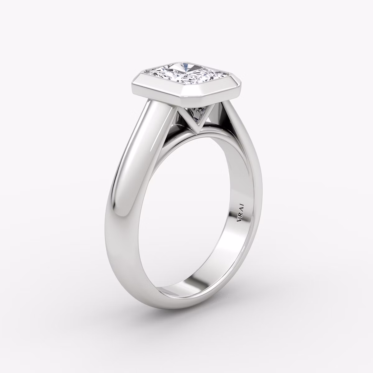The Sculpture Bezel | Radiant | 18k | White Gold | bandAccent: Plain | diamondOrientation: vertical | caratWeight: other