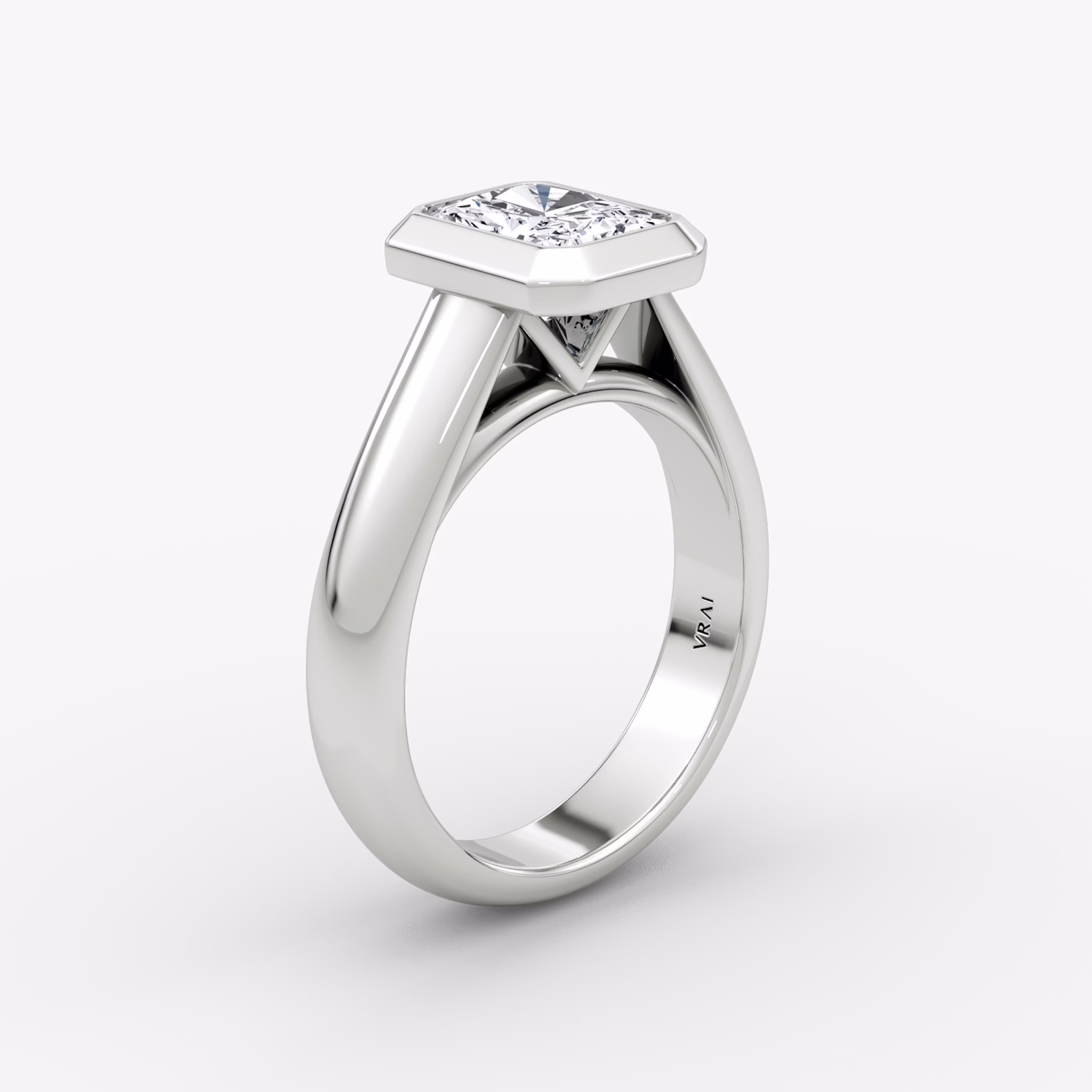 The Sculpture Bezel | Radiant | 18k | White Gold | bandAccent: Plain | diamondOrientation: vertical | caratWeight: other