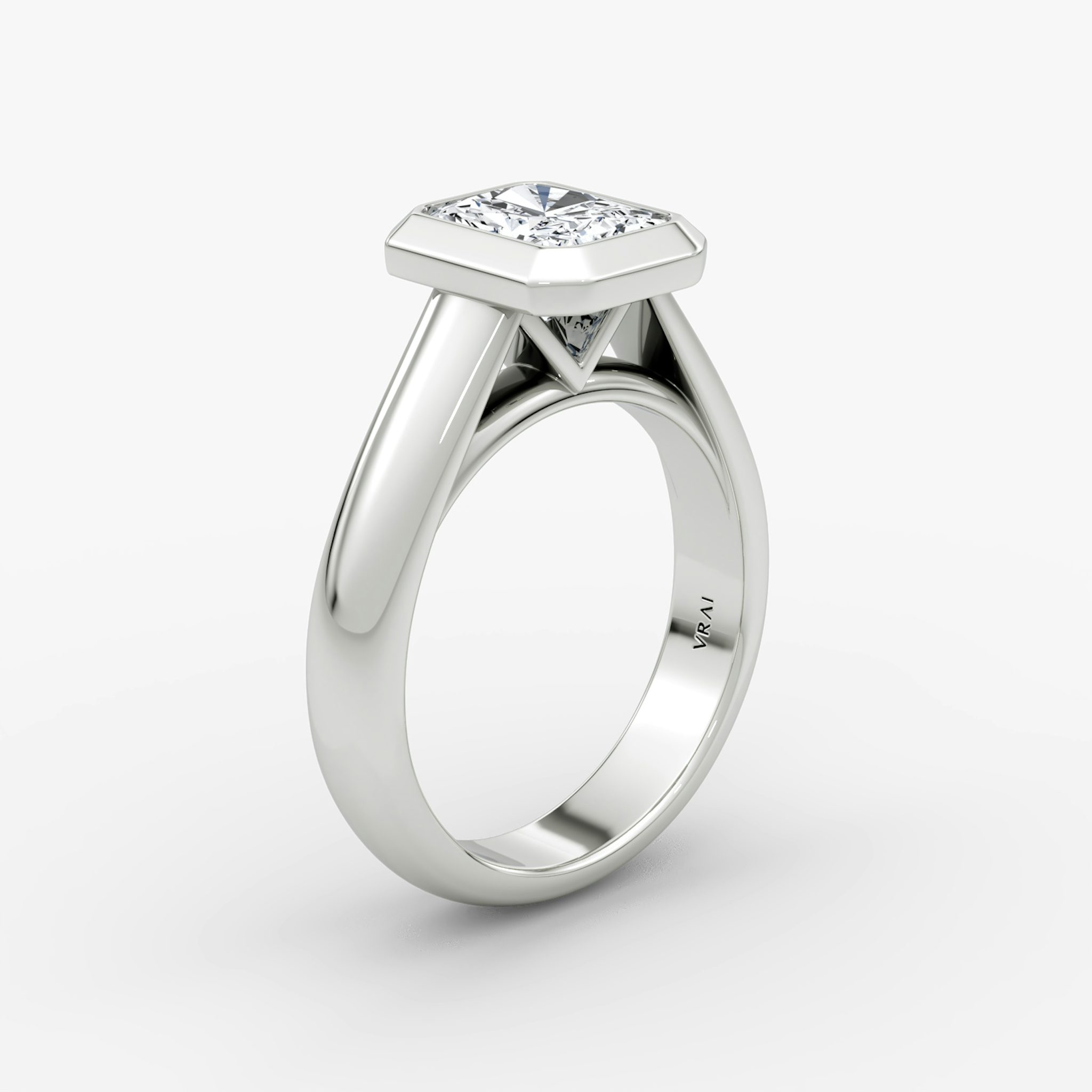 The Sculpture Bezel | Radiant | 18k | White Gold | bandAccent: Plain | diamondOrientation: vertical | caratWeight: other