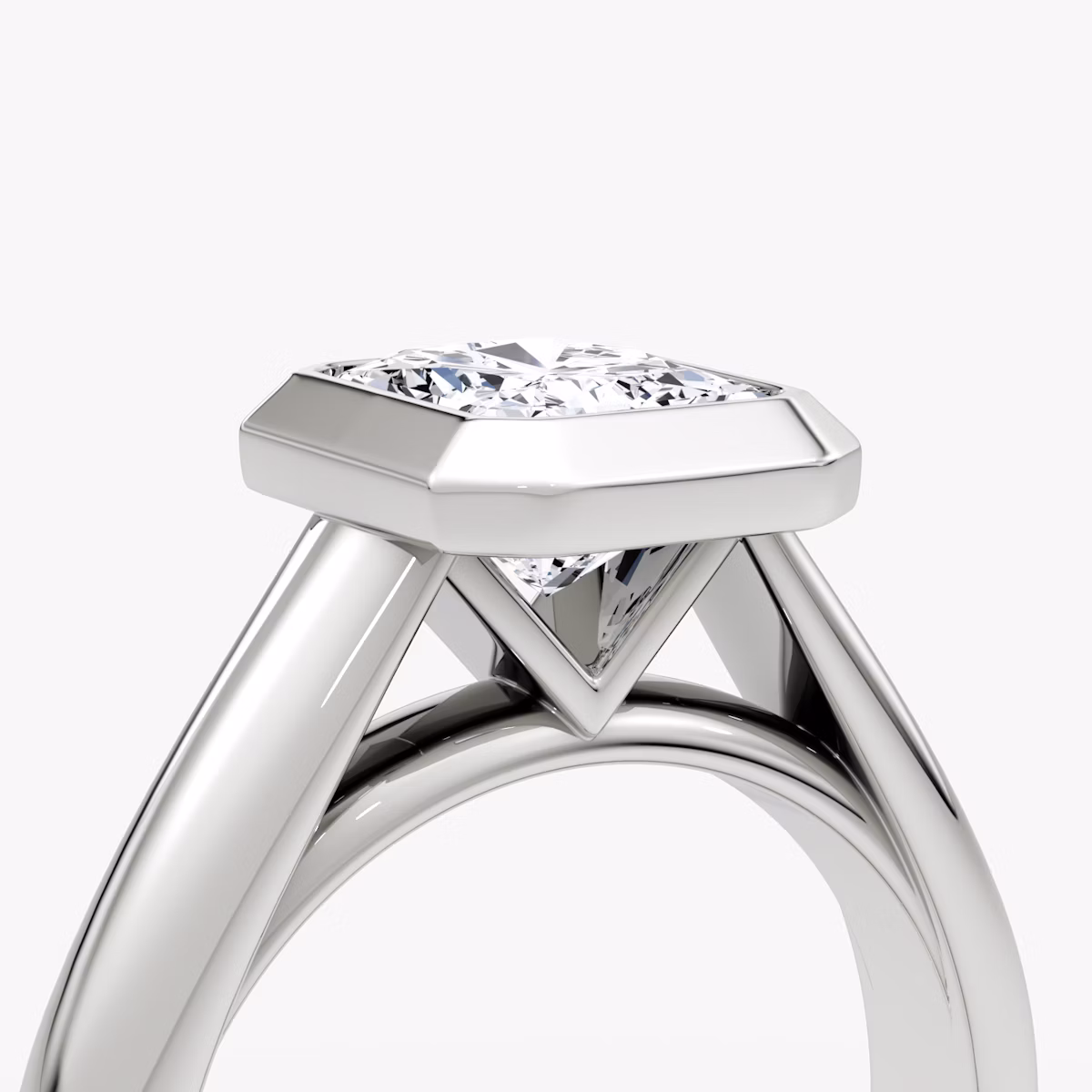 The Sculpture Bezel | Radiant | 18k | White Gold | bandAccent: Plain | diamondOrientation: vertical | caratWeight: other
