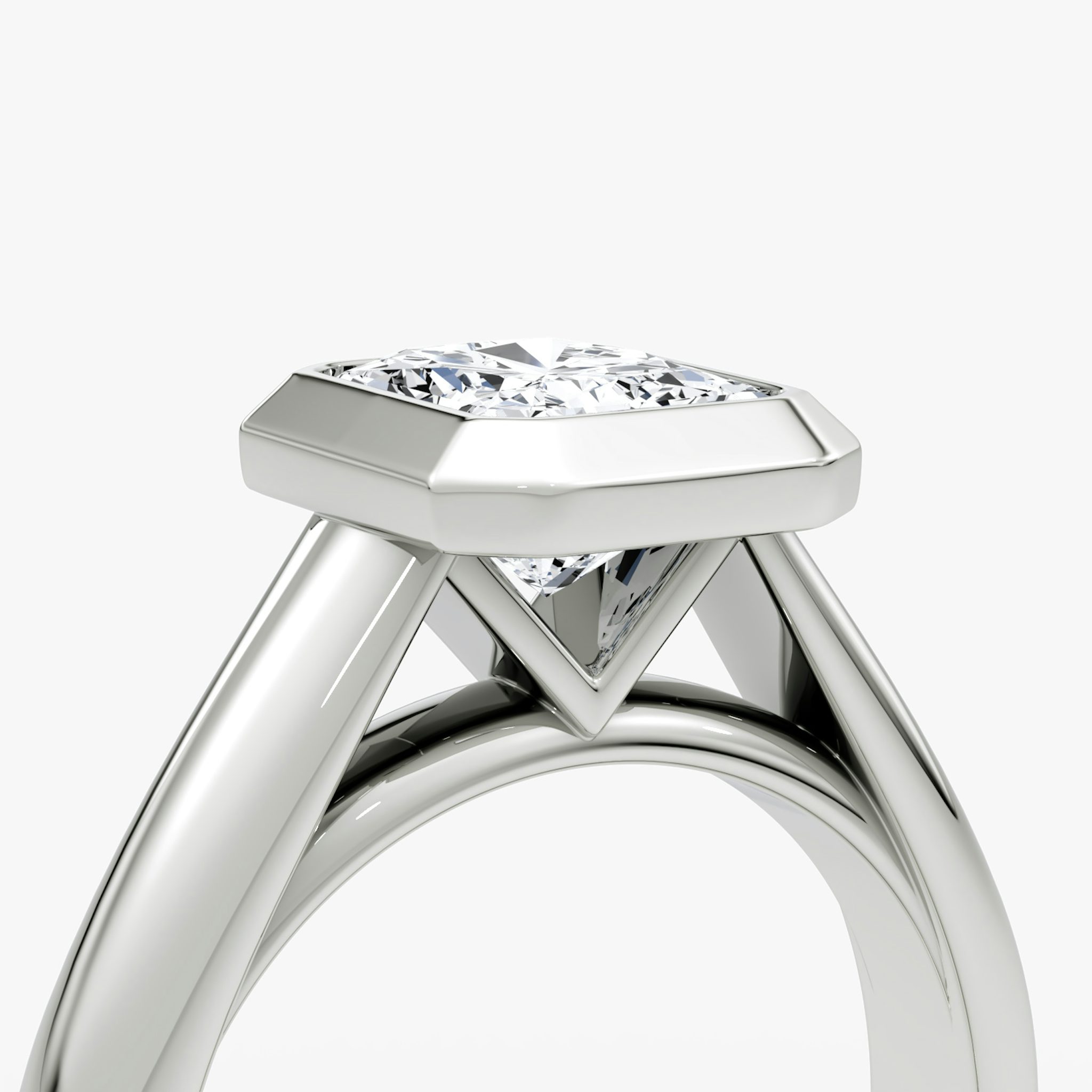 The Sculpture Bezel | Radiant | 18k | White Gold | bandAccent: Plain | diamondOrientation: vertical | caratWeight: other