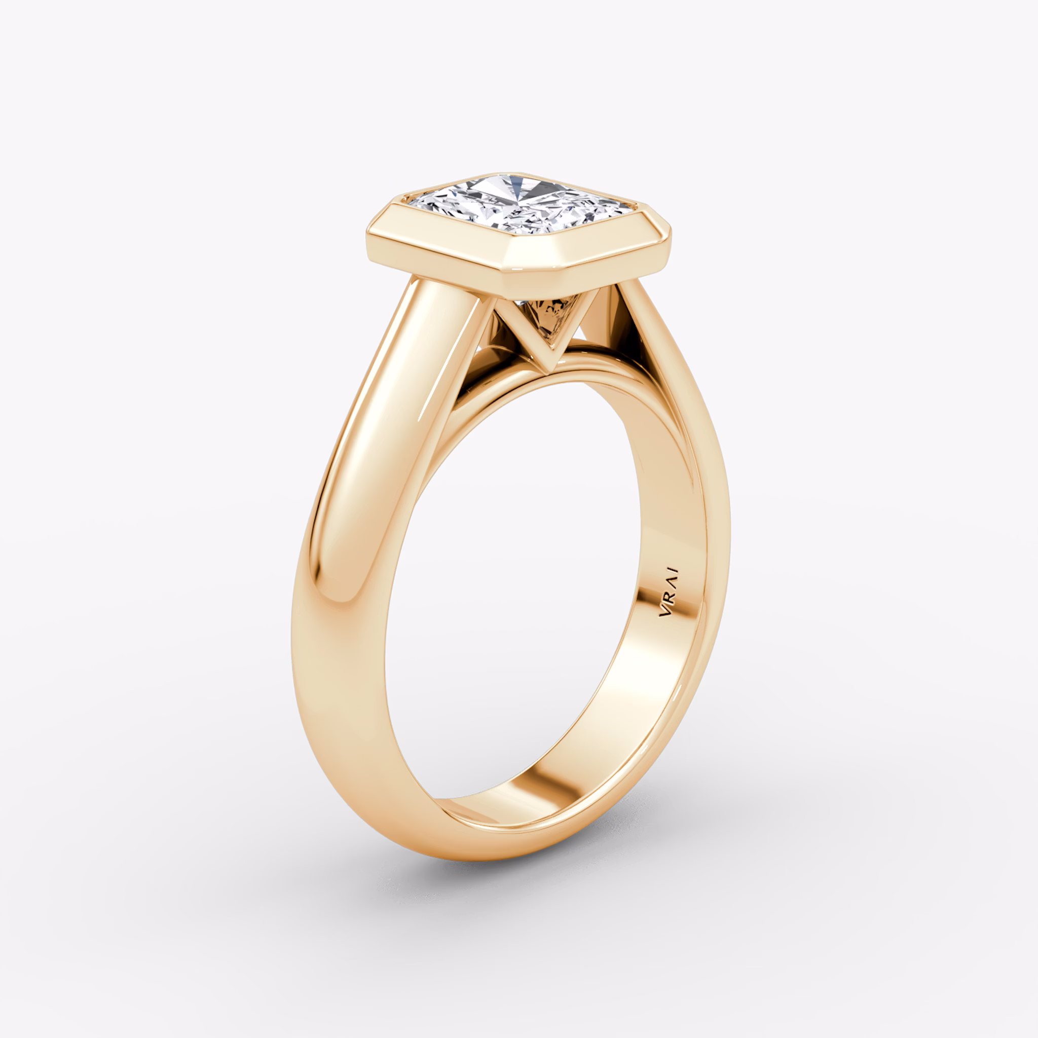The Sculpture Bezel | Radiant | 14k | Rose Gold | bandAccent: Plain | diamondOrientation: vertical | caratWeight: other