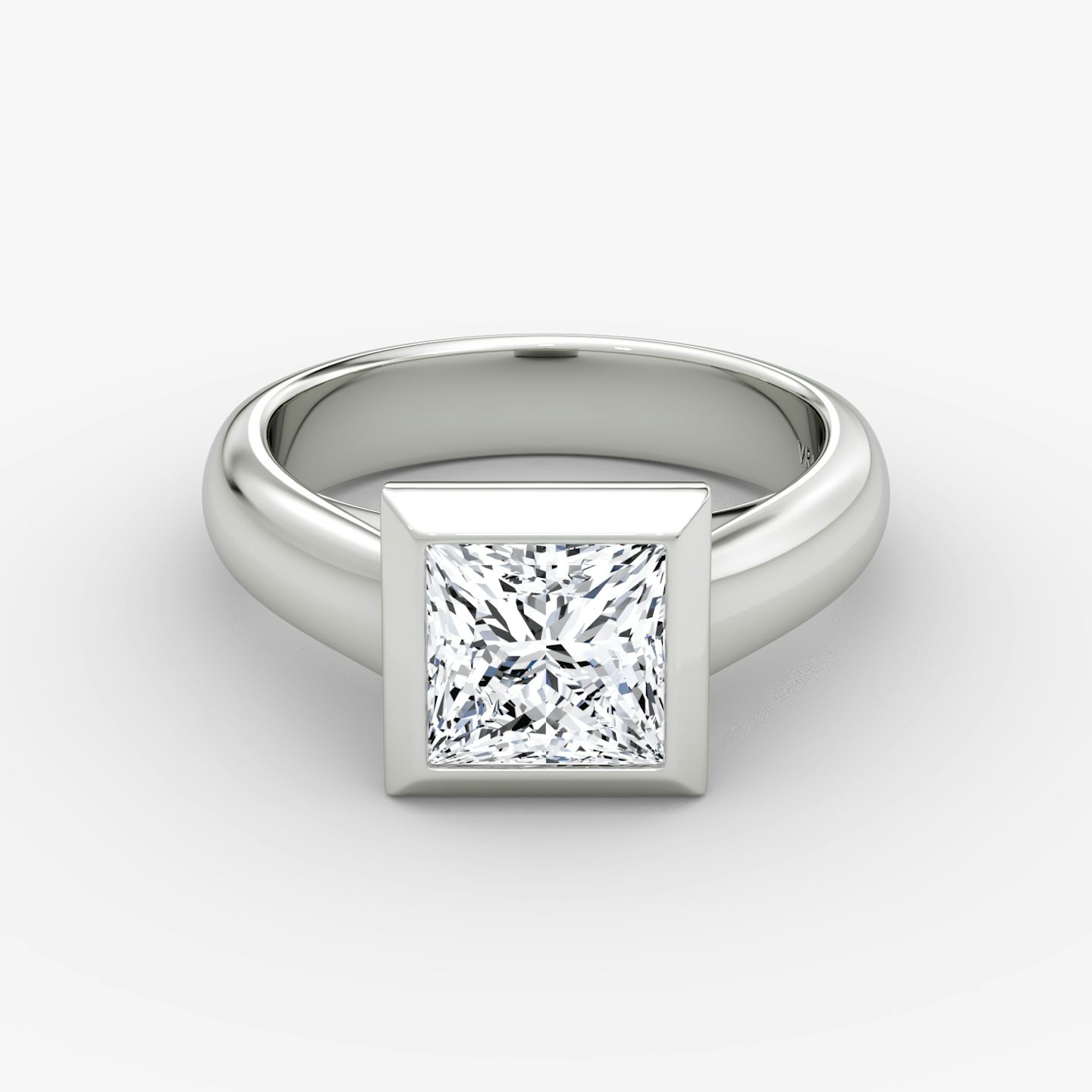 The Sculpture Bezel | Princess | 18k | White Gold | bandAccent: Plain | diamondOrientation: vertical | caratWeight: other