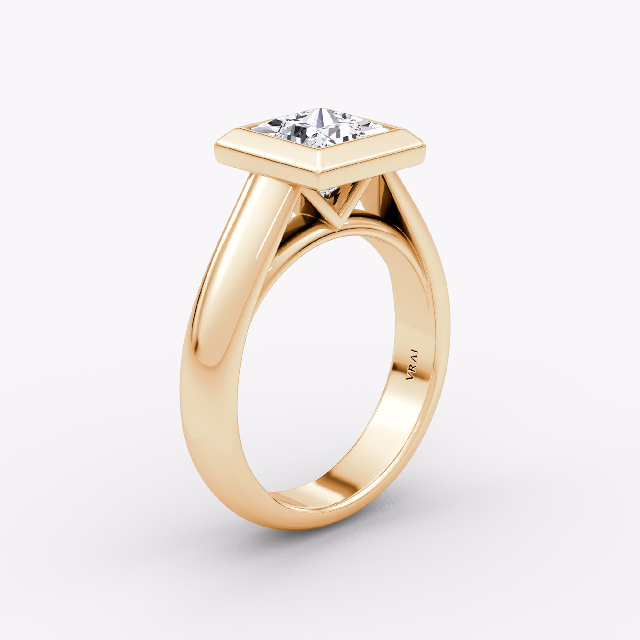 The Sculpture Bezel | Princess | 14k | Rose Gold | bandAccent: Plain | diamondOrientation: vertical | caratWeight: other