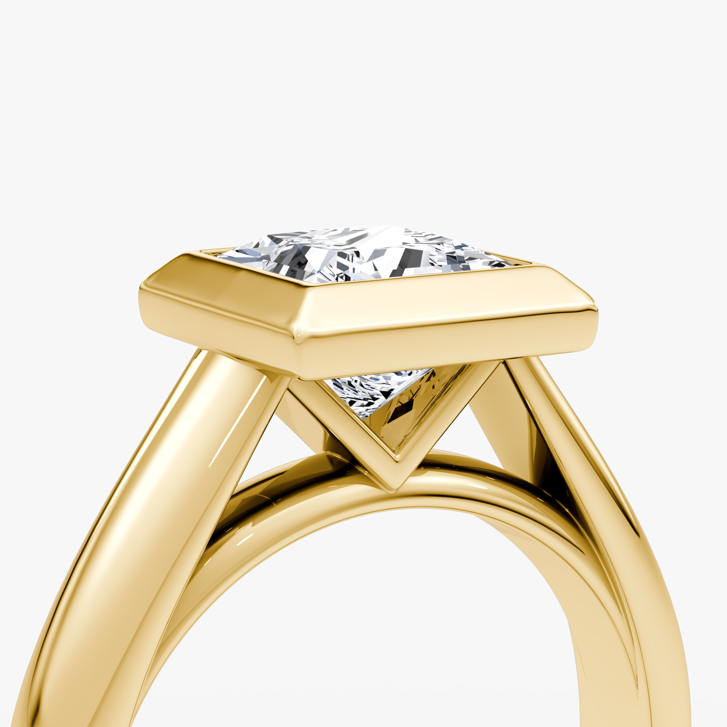 The Sculpture Bezel | Princess | 18k | Yellow Gold | bandAccent: Plain | diamondOrientation: vertical | caratWeight: other