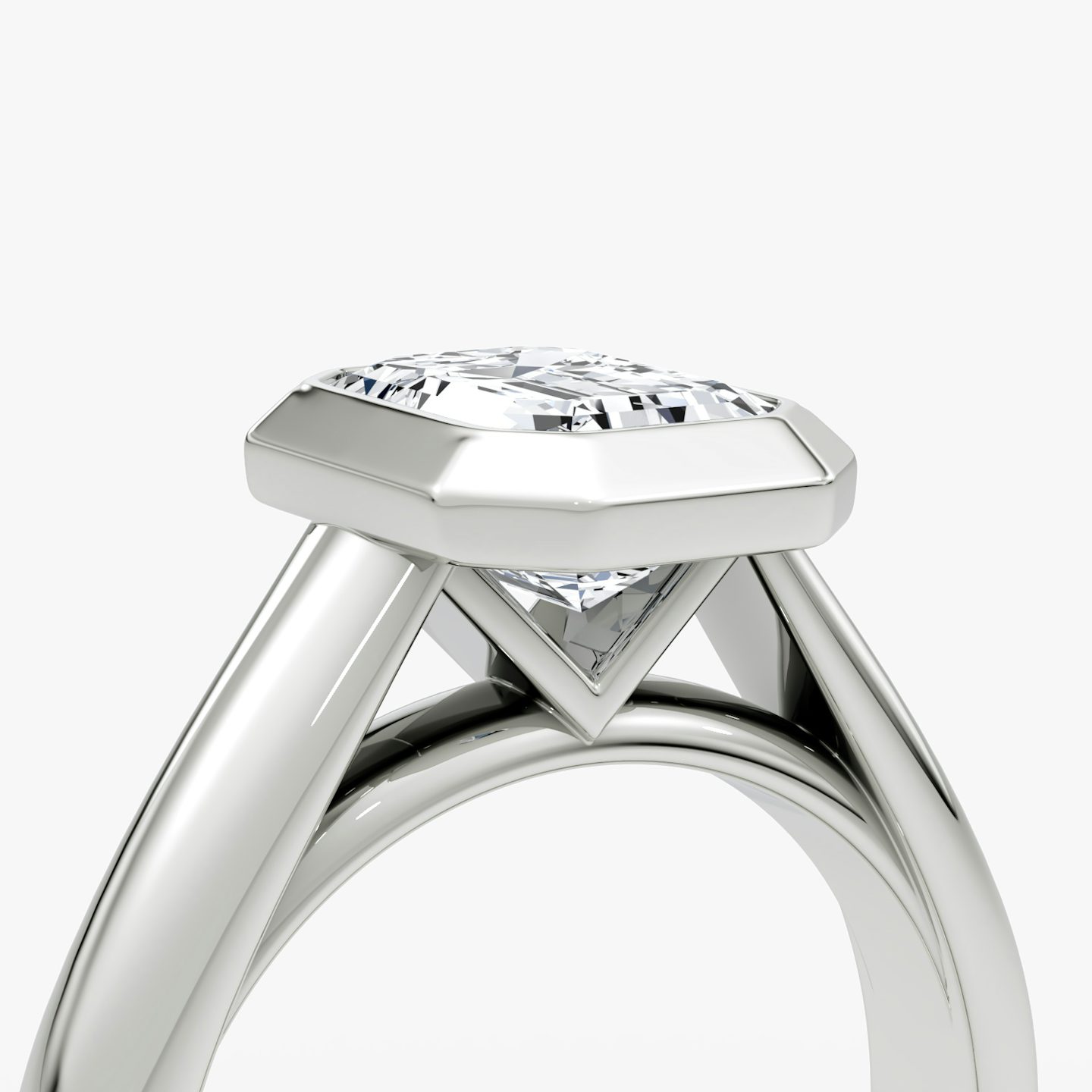 The Sculpture Bezel | Emerald | 18k | White Gold | bandAccent: Plain | diamondOrientation: vertical | caratWeight: other