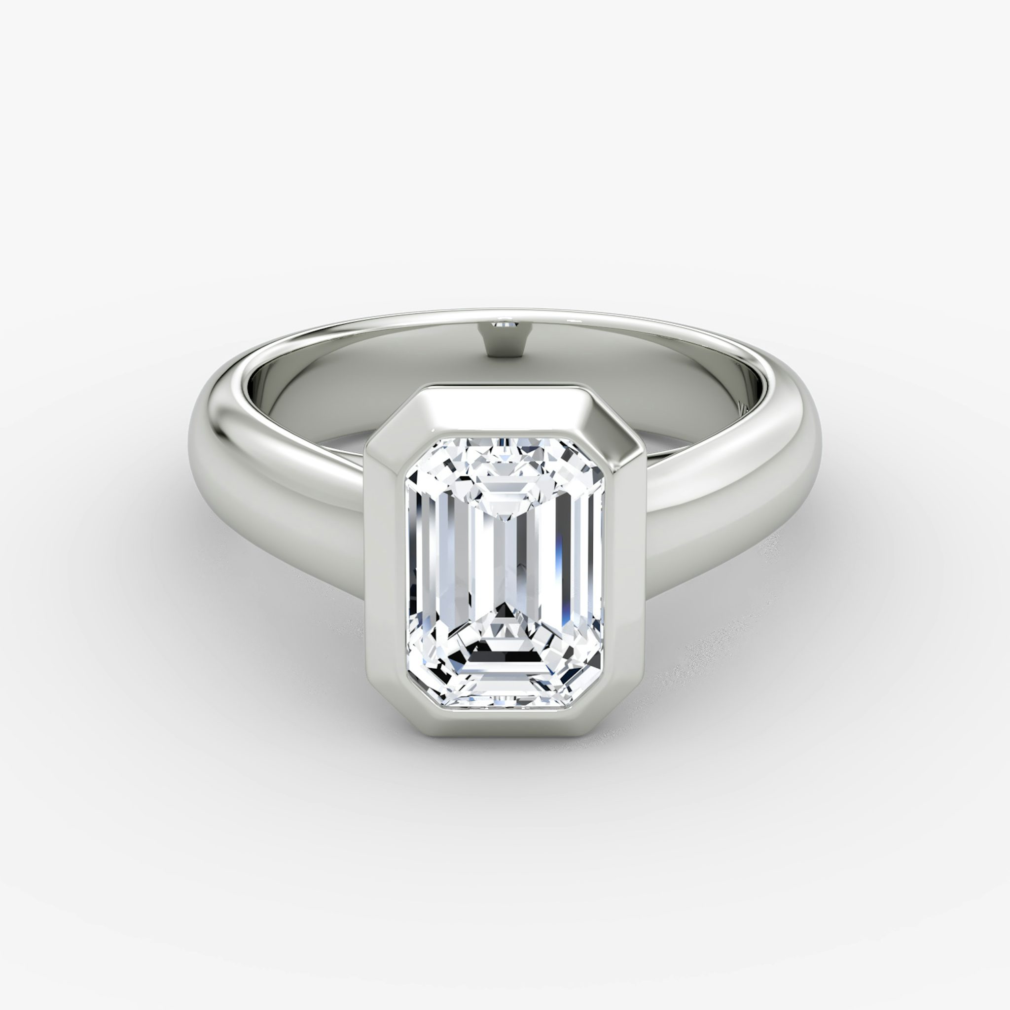 The Sculpture Bezel | Emerald | 18k | White Gold | bandAccent: Plain | diamondOrientation: vertical | caratWeight: other
