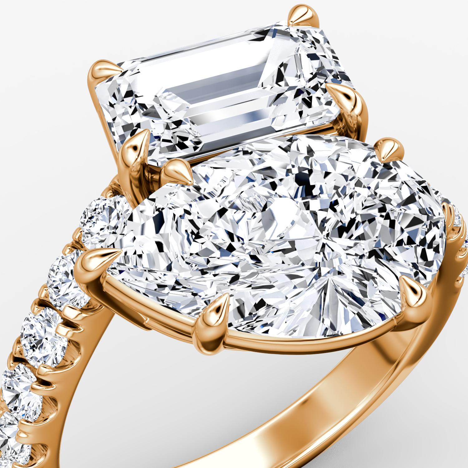 The Toi et Moi Bypass | Émeraude et Poire | 14k | Or rose | bandAccent: Pavé | diamondOrientation: vertical | caratWeight: other