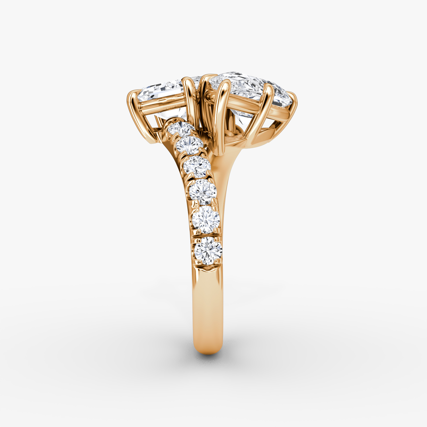 The Toi et Moi Bypass | Émeraude et Poire | 14k | Or rose | bandAccent: Pavé | diamondOrientation: vertical | caratWeight: other