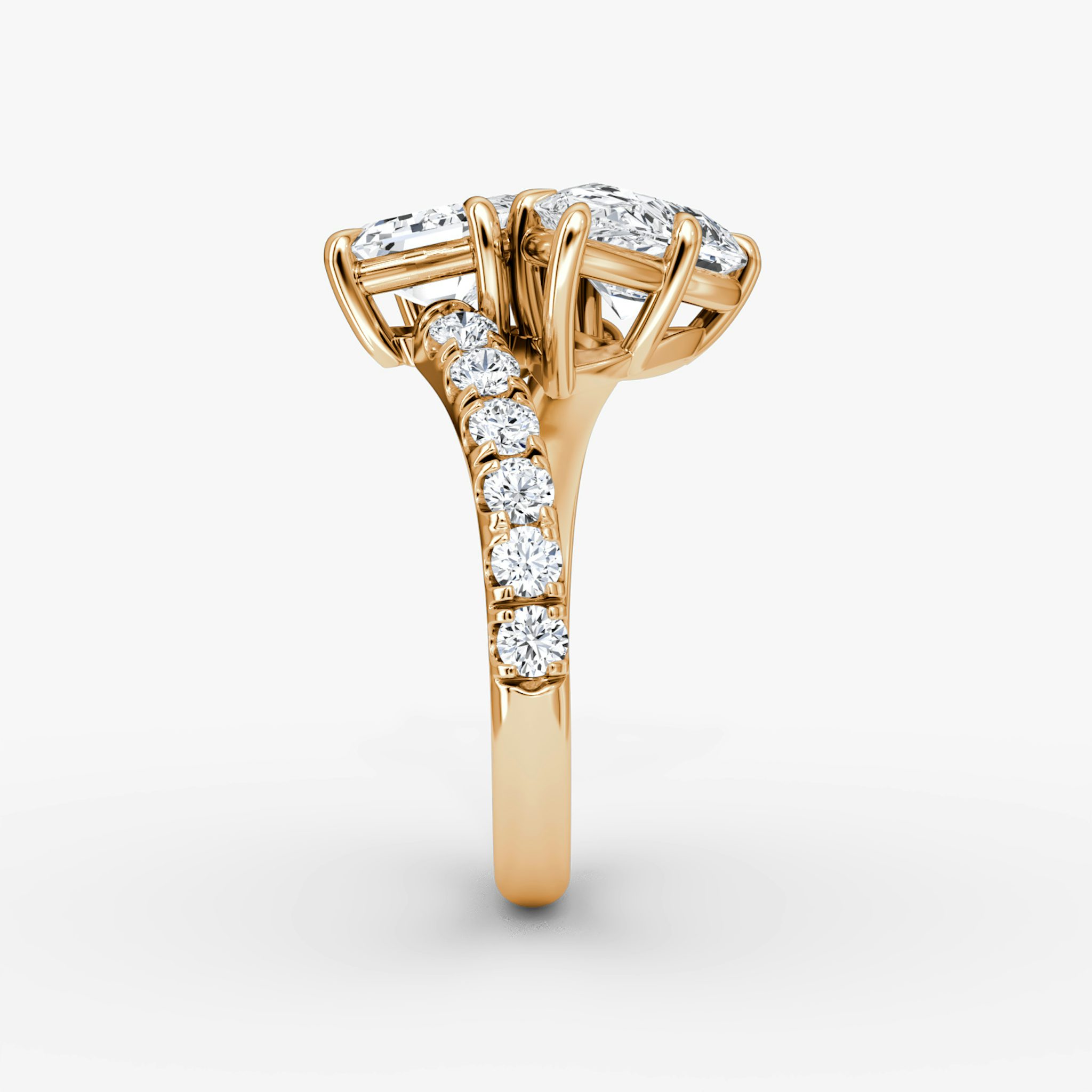 The Toi et Moi Bypass | Emerald and Pear | 14k | Rose Gold | bandAccent: Pavé | diamondOrientation: vertical | caratWeight: other