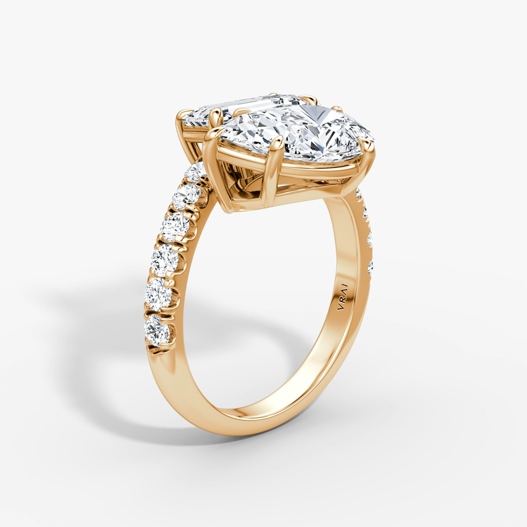 The Toi et Moi Bypass | Emerald and Pear | 14k | Rose Gold | bandAccent: Pavé | diamondOrientation: vertical | caratWeight: other