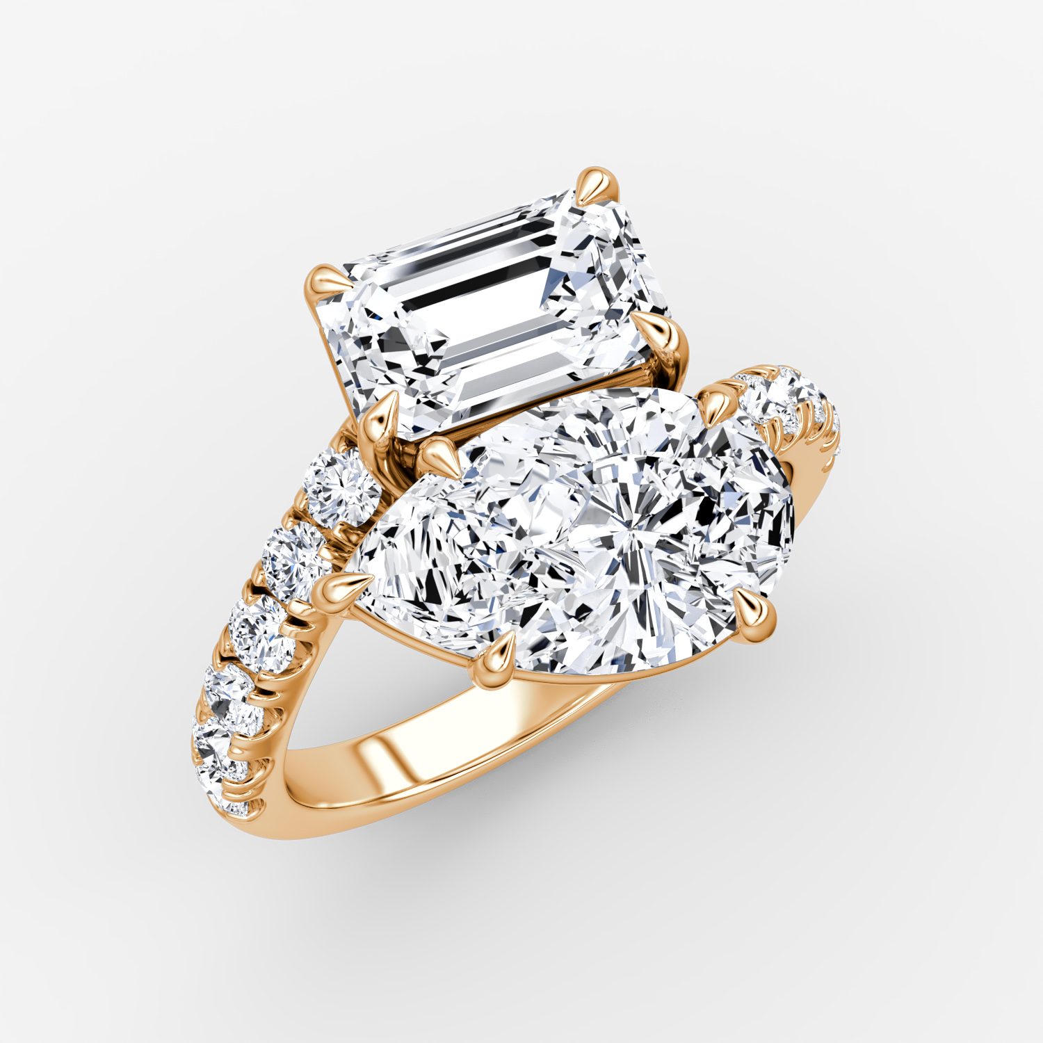 The Toi et Moi Bypass | Émeraude et Poire | 14k | Or rose | bandAccent: Pavé | diamondOrientation: vertical | caratWeight: other