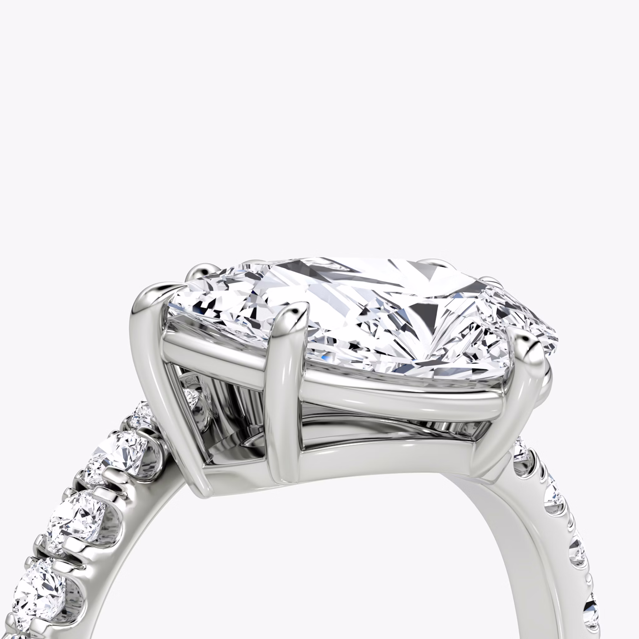 The Toi et Moi Bypass | Emerald and Pear | Platinum | bandAccent: Pavé | diamondOrientation: vertical | caratWeight: other
