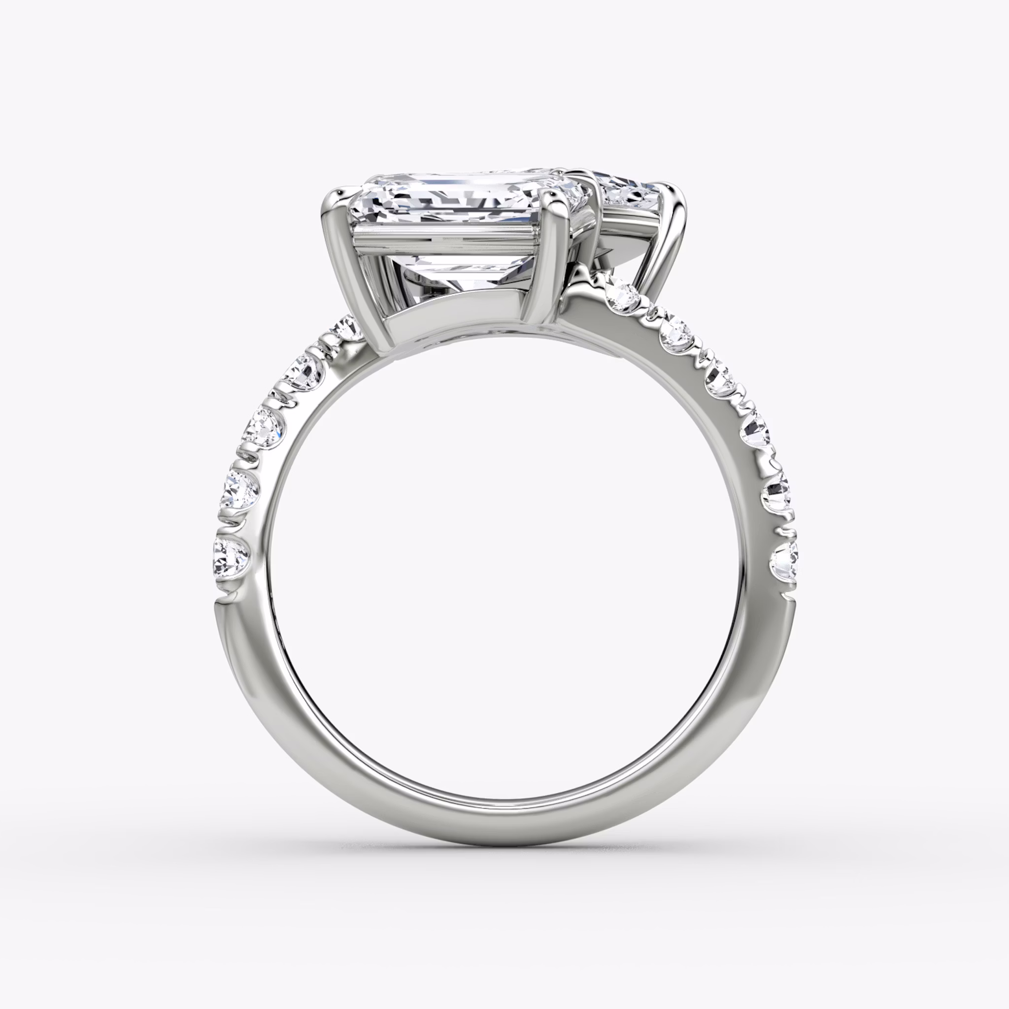 The Toi et Moi Bypass | Emerald and Pear | Platinum | bandAccent: Pavé | diamondOrientation: vertical | caratWeight: other
