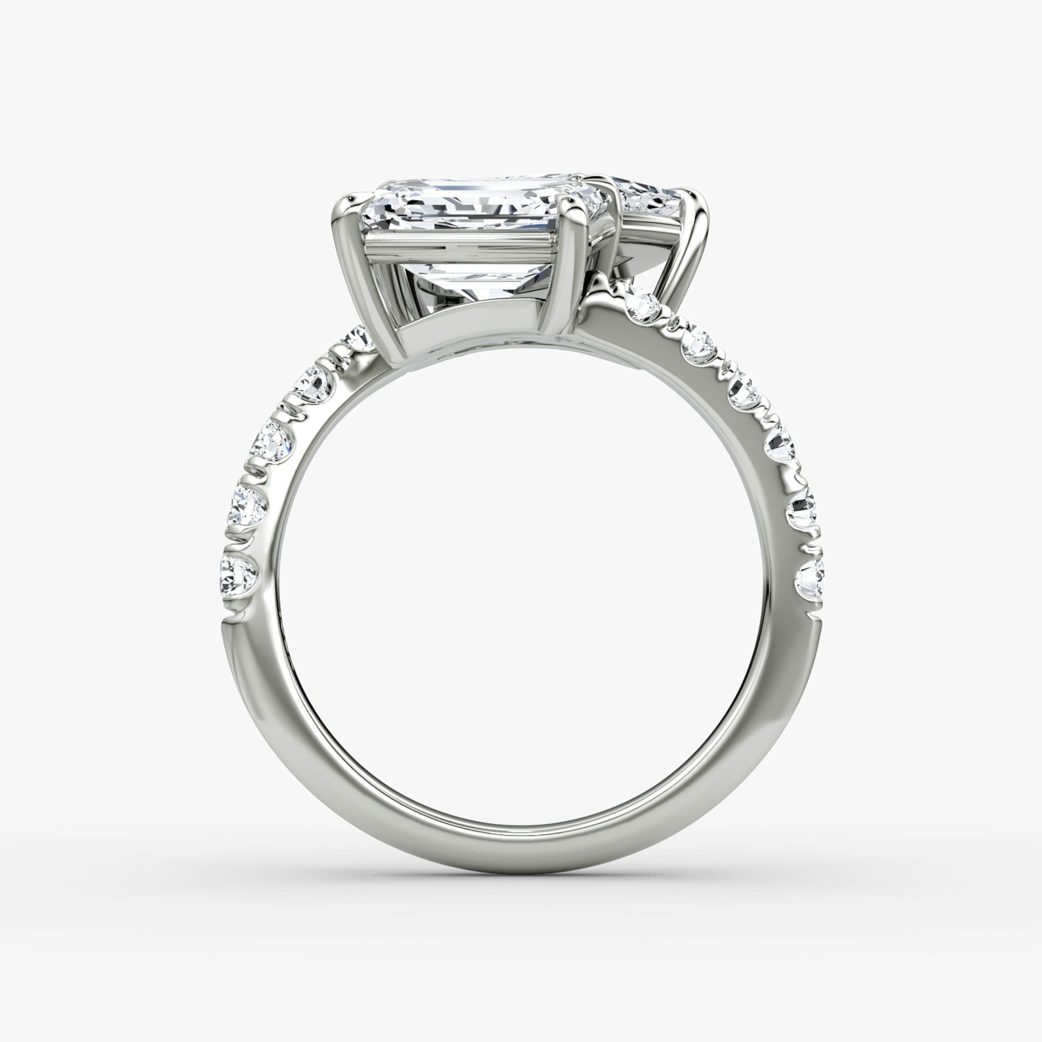 The Toi et Moi Bypass | Emerald and Pear | Platinum | bandAccent: Pavé | diamondOrientation: vertical | caratWeight: other
