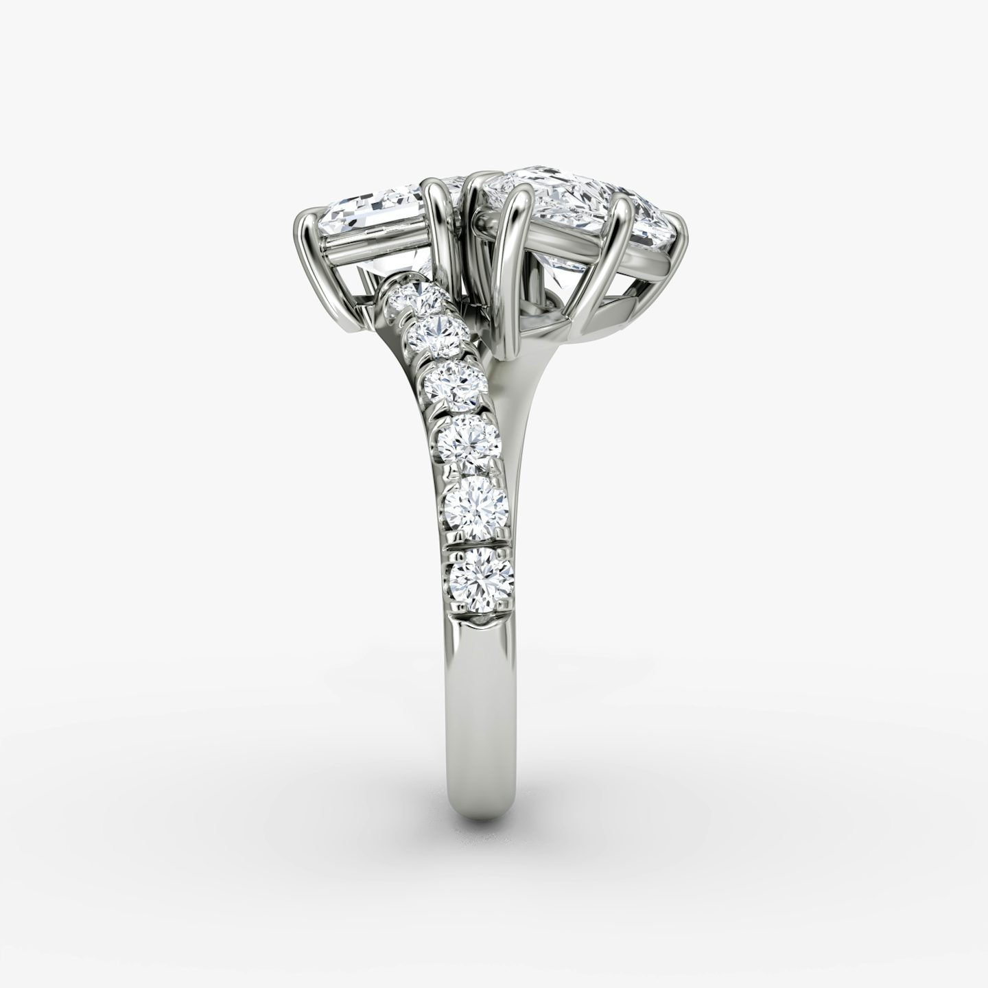The Toi et Moi Bypass | Emerald and Pear | 18k | White Gold | bandAccent: Pavé | diamondOrientation: vertical | caratWeight: other