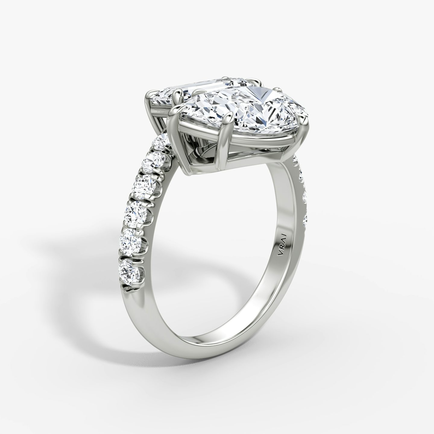 The Toi et Moi Bypass | Emerald and Pear | 18k | White Gold | bandAccent: Pavé | diamondOrientation: vertical | caratWeight: other