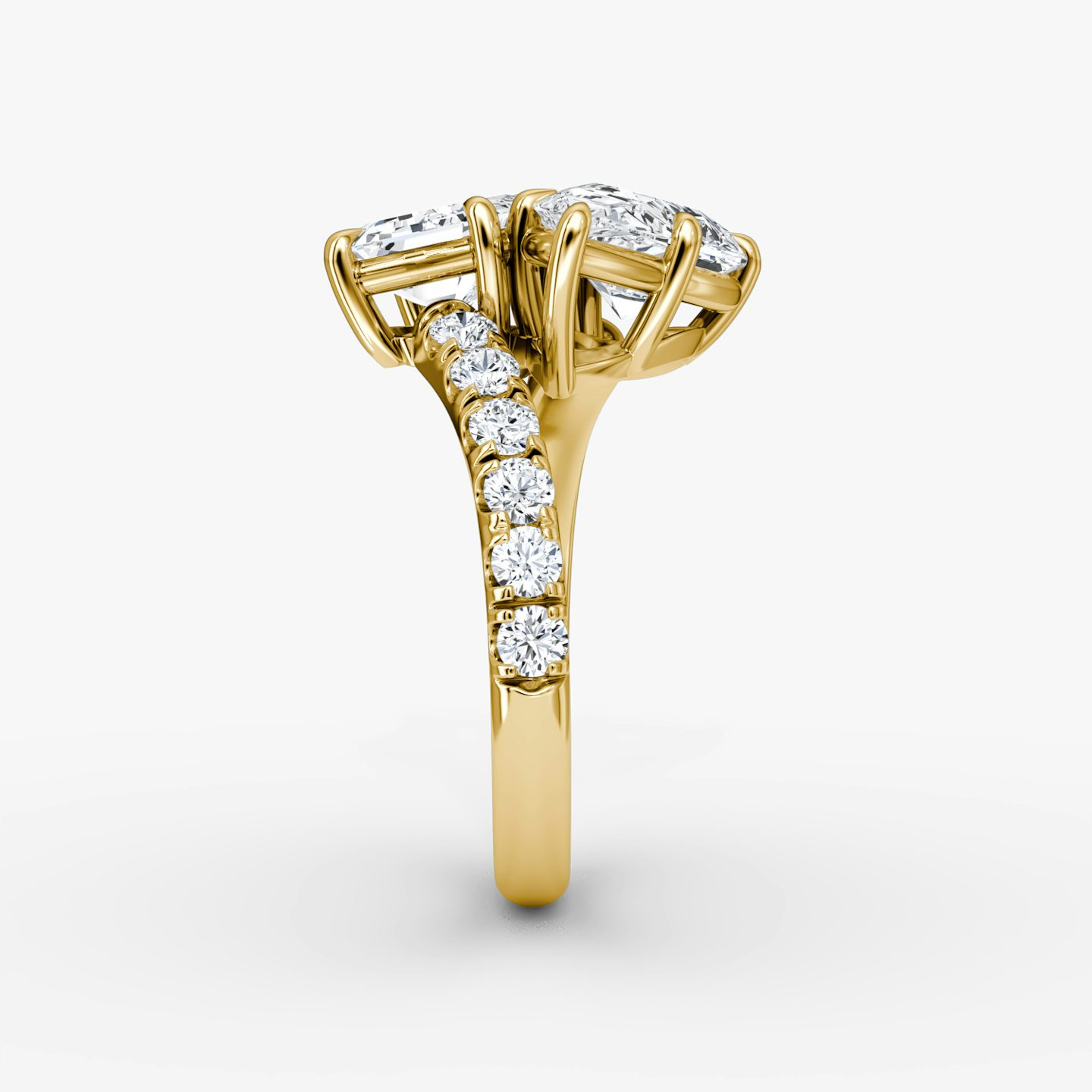 The Toi et Moi Bypass | Emerald and Pear | 18k | Yellow Gold | bandAccent: Pavé | diamondOrientation: vertical | caratWeight: other