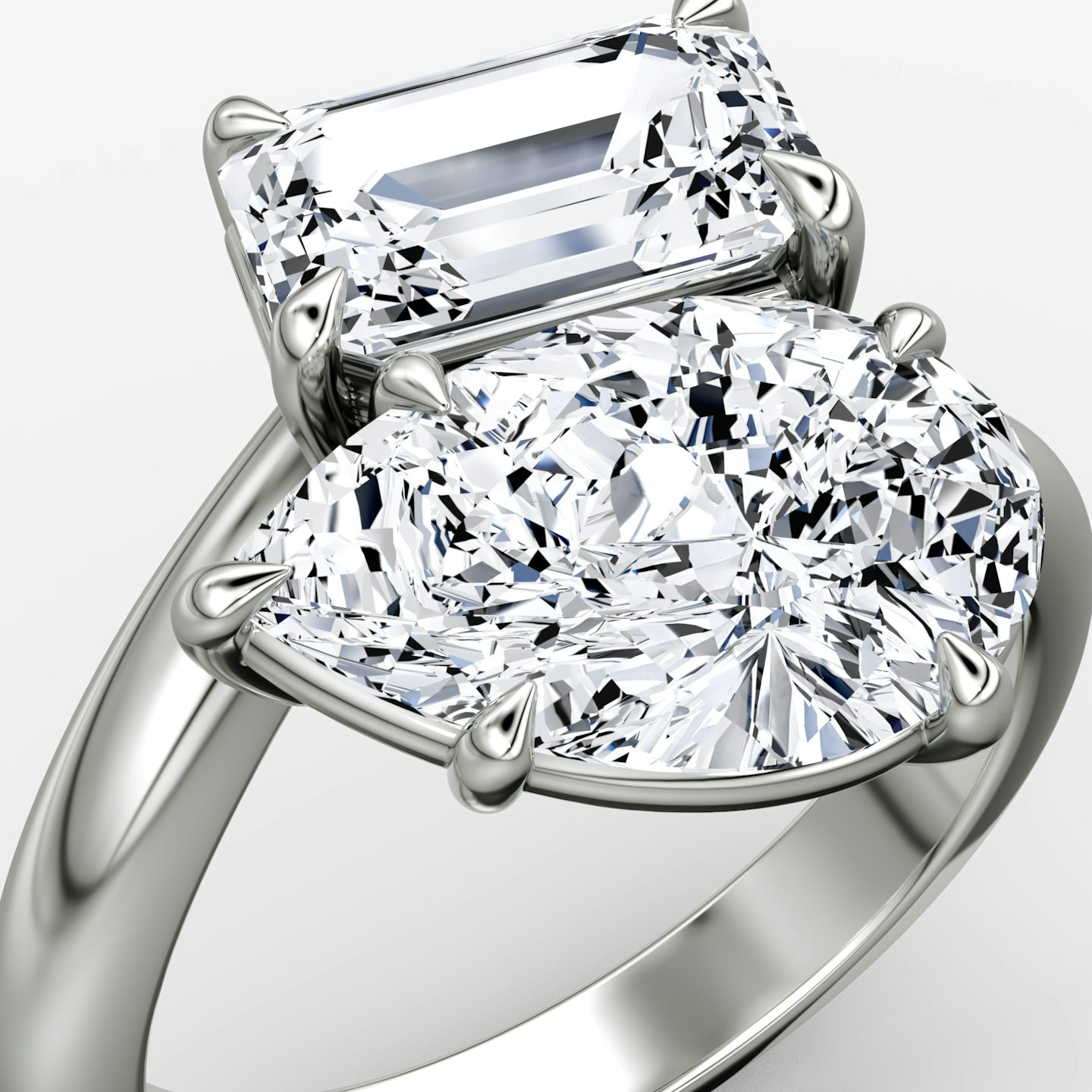 The Toi et Moi Bypass | Emerald and Pear | 18k | White Gold | bandAccent: Plain | diamondOrientation: vertical | caratWeight: other